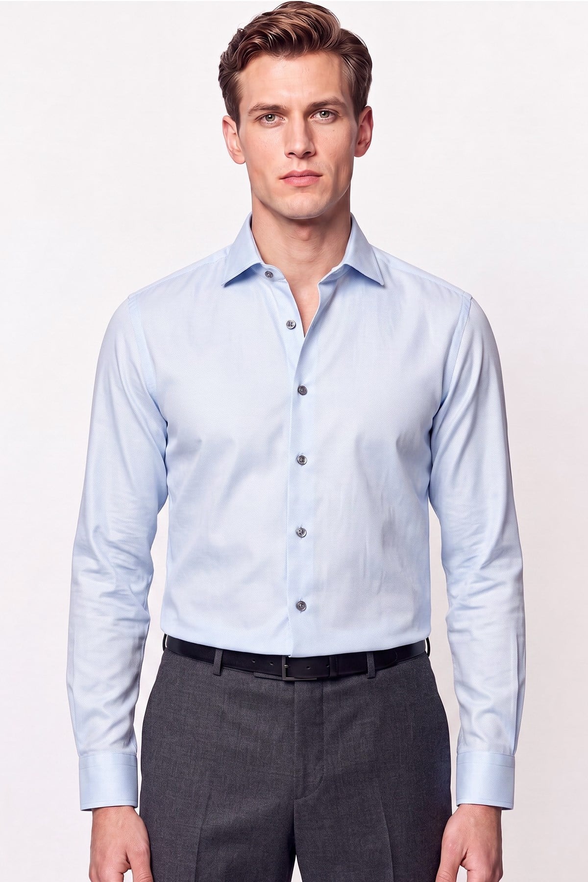 Slim Fit İtalyan Yaka Açık Mavi Gömlek G 1610 