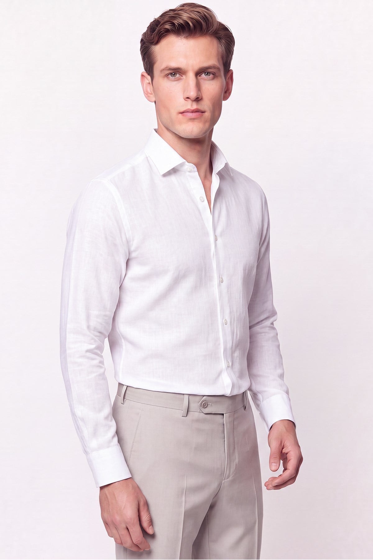 Slim Fit İtalyan Yaka Beyaz Gömlek G 1610 