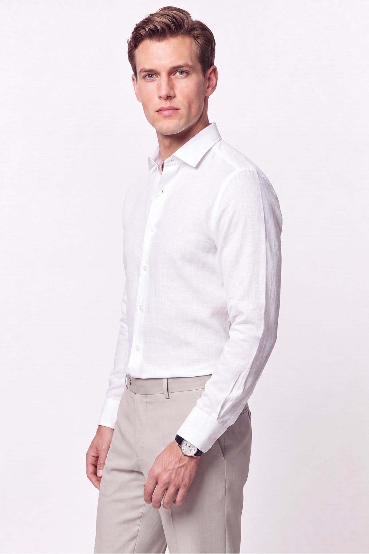 Slim Fit İtalyan Yaka Beyaz Gömlek G 1610 