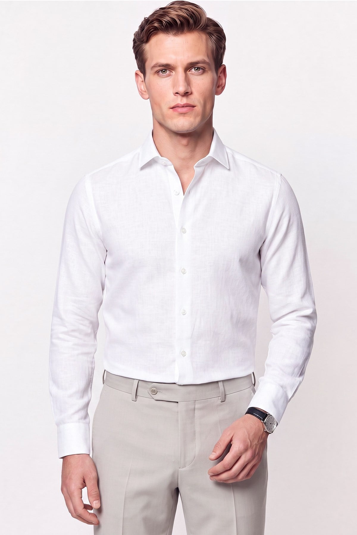 Slim Fit İtalyan Yaka Beyaz Gömlek G 1610 