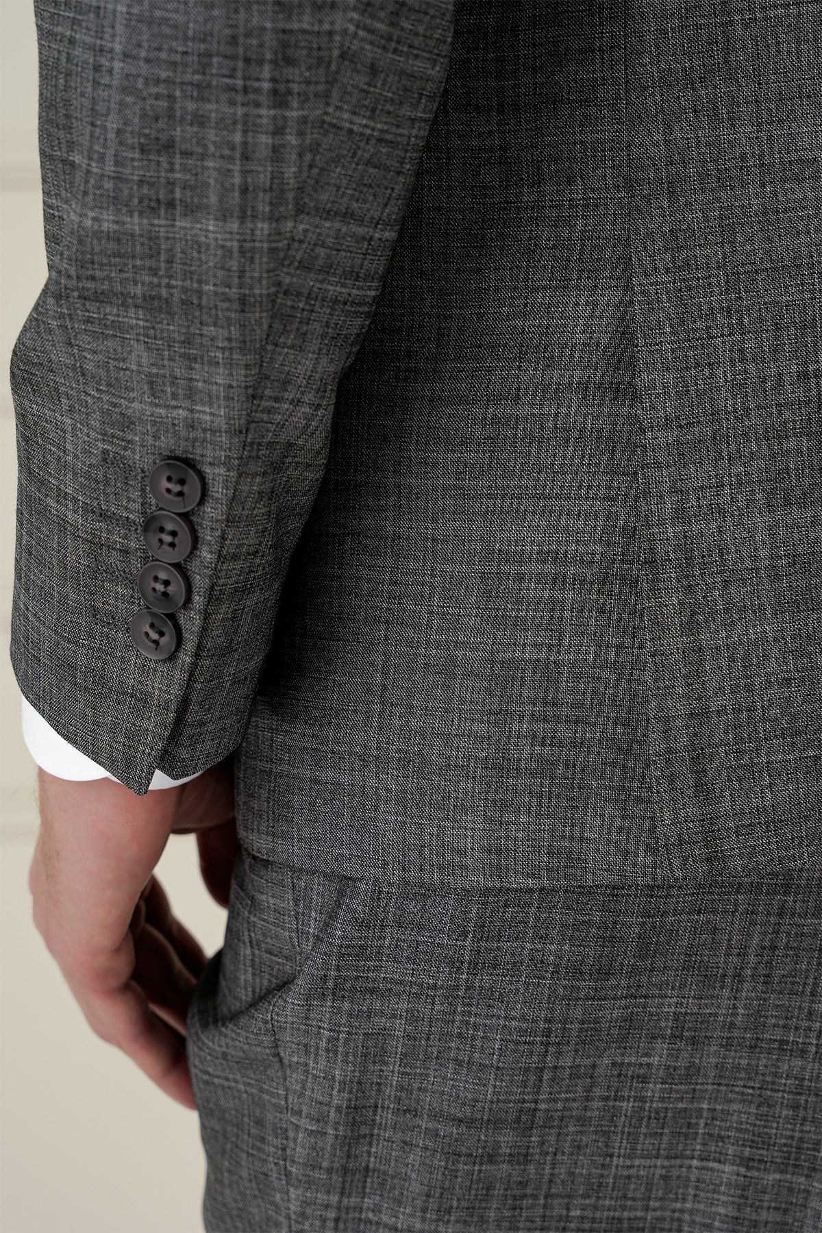 Slim Fit Kırçıllı Dokuma Yünlü Antrasit Yelekli Takım Elbise TK 906