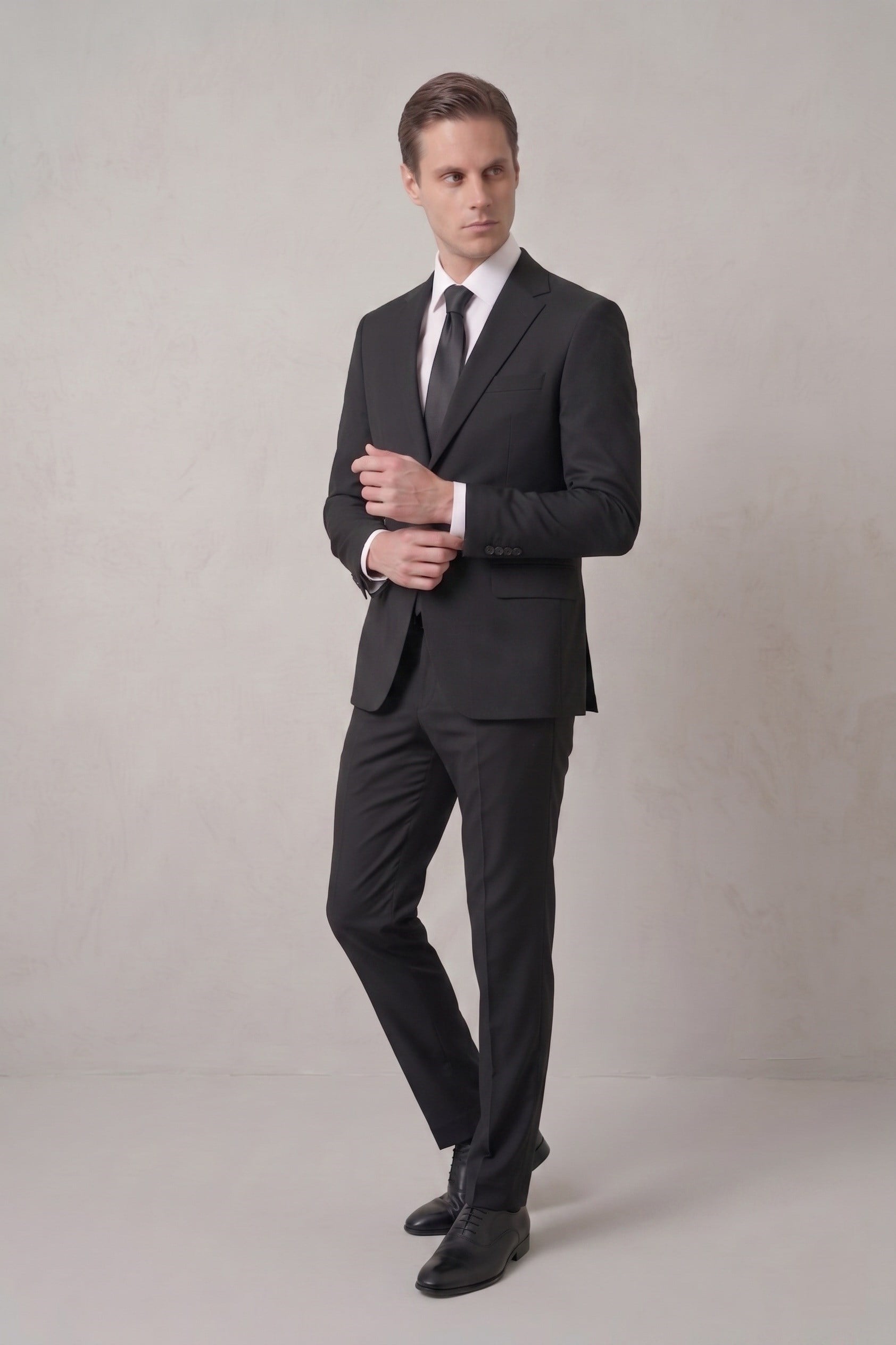 Slim Fit Klasik Mono Yaka Klasik Düz Siyah Takım Elbise Tk 2021 