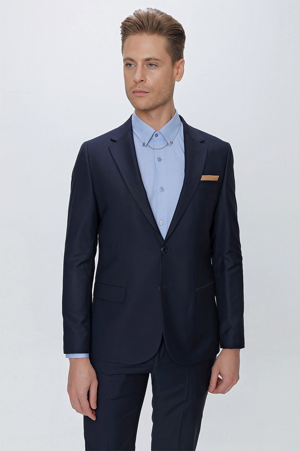 Slim Fit Klasik Mono Yaka Klasik Lacivert Takım Elbise Tk 2021