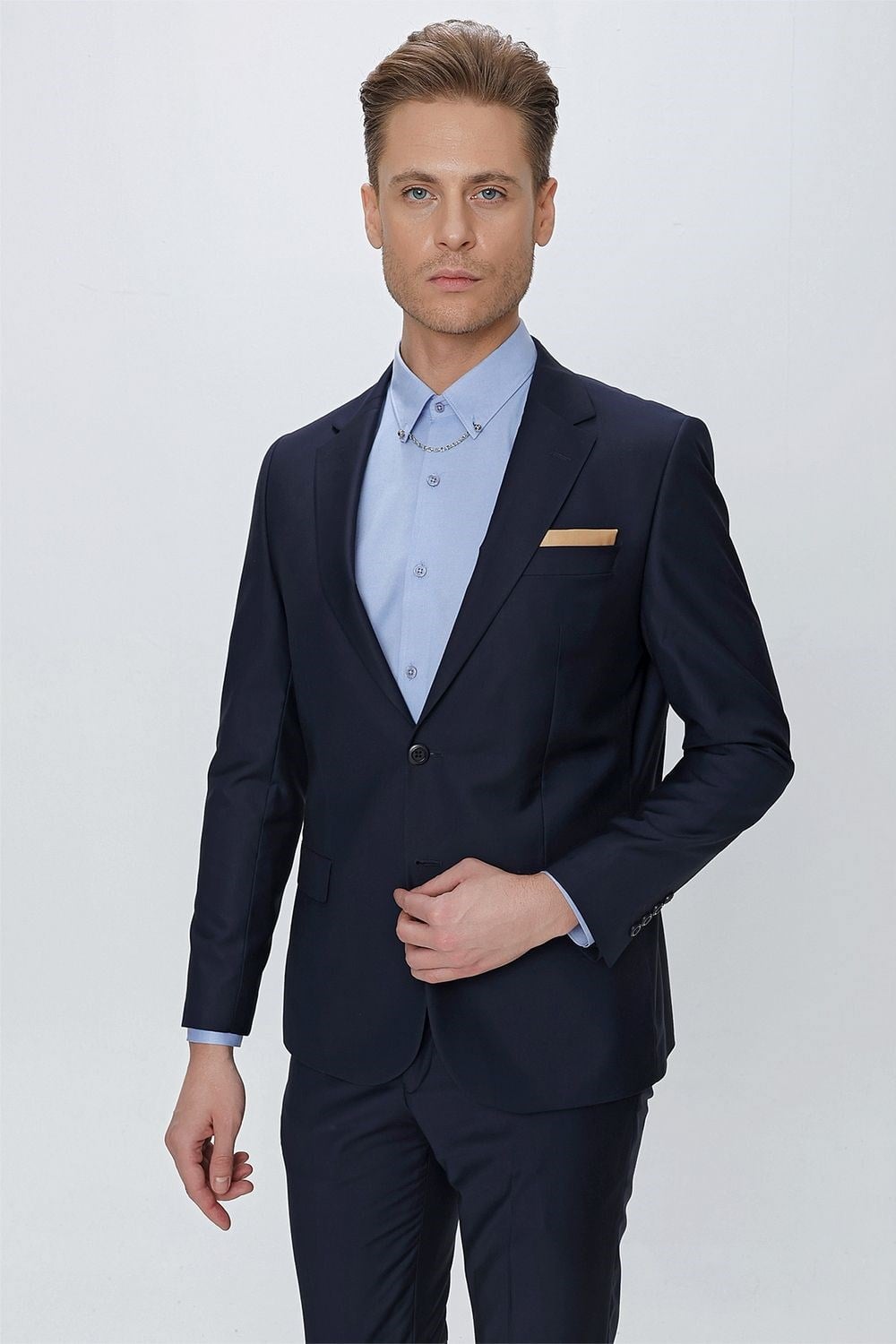 Slim Fit Klasik Mono Yaka Klasik Lacivert Takım Elbise Tk 2021