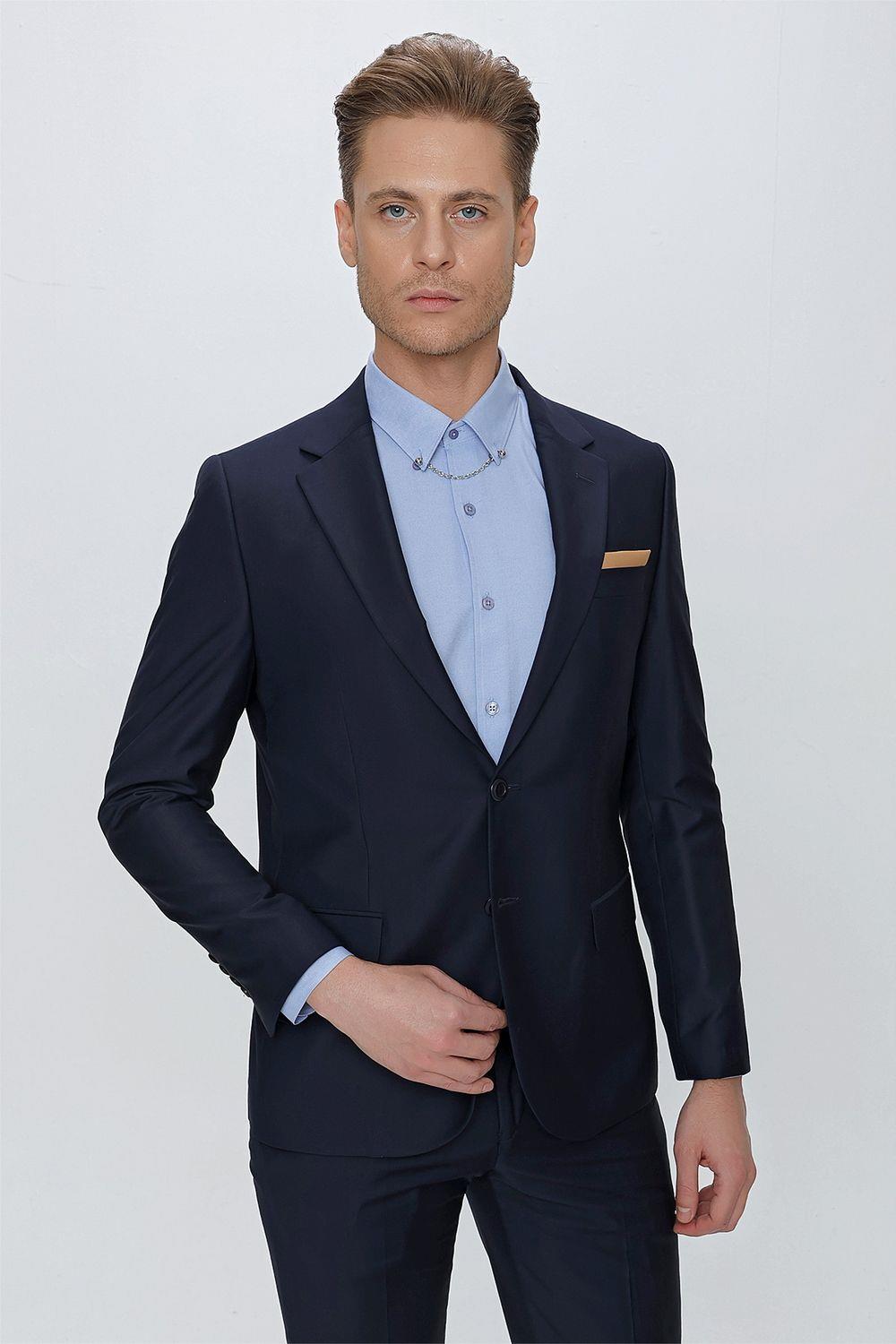 Slim Fit Klasik Mono Yaka Klasik Lacivert Takım Elbise Tk 2021