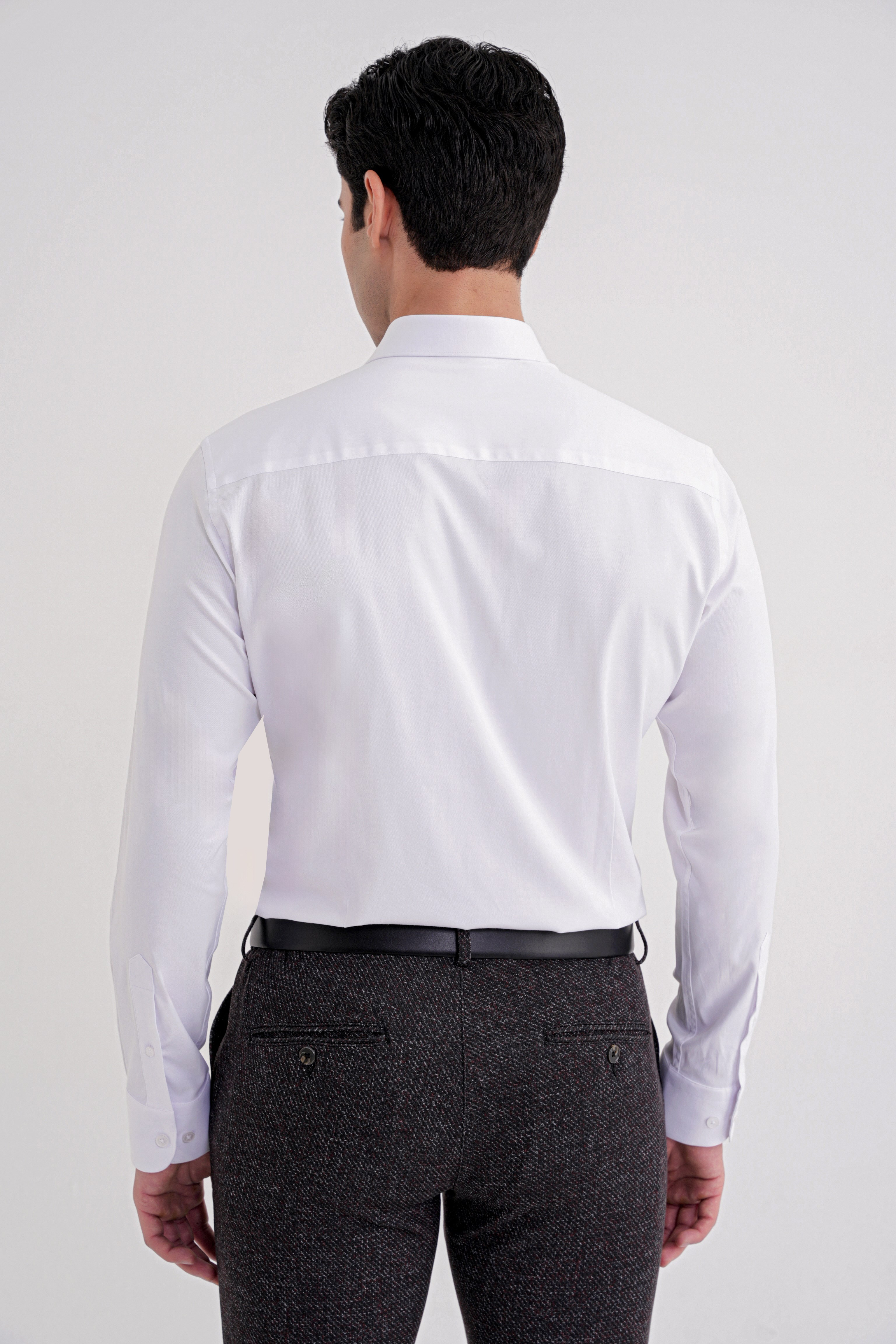 Slim Fit Kravat Yaka Esnek Pamuklu Beyaz Gömlek GK 752