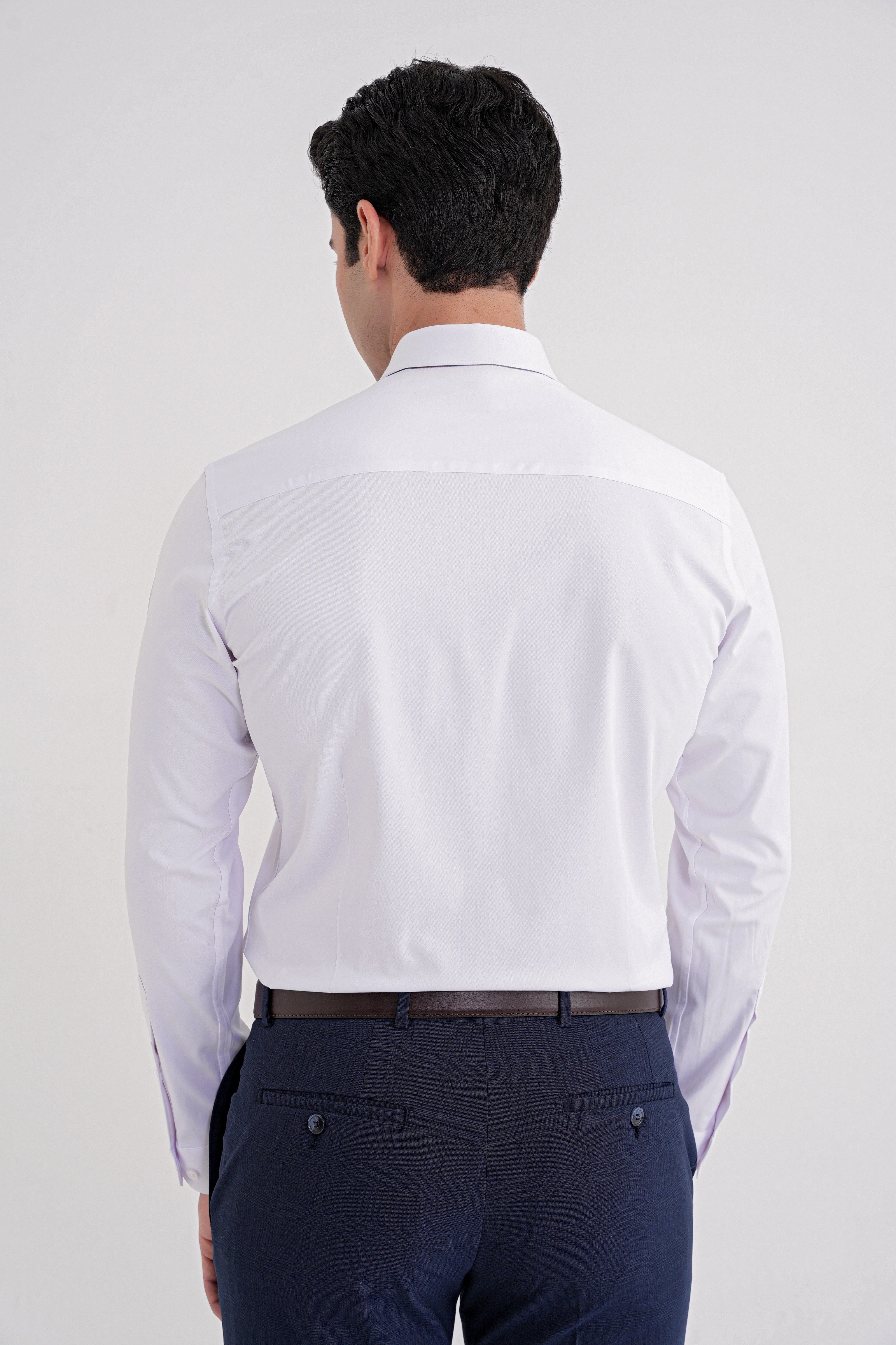Slim Fit Kravat Yaka Esnek Pamuklu Beyaz Gömlek GK 753