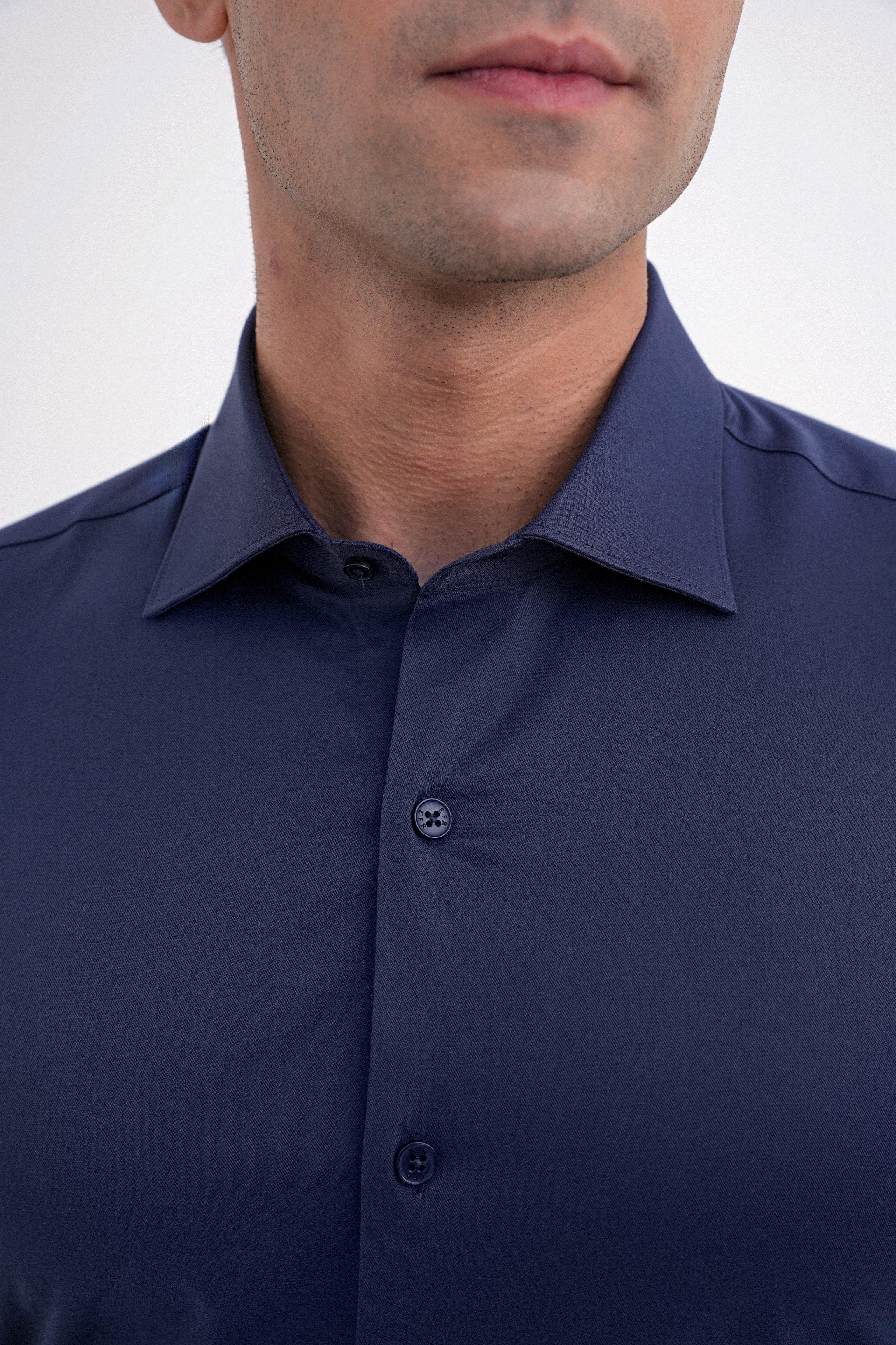 Slim Fit Kravat Yaka Esnek Pamuklu Lacivert Gömlek GK 752
