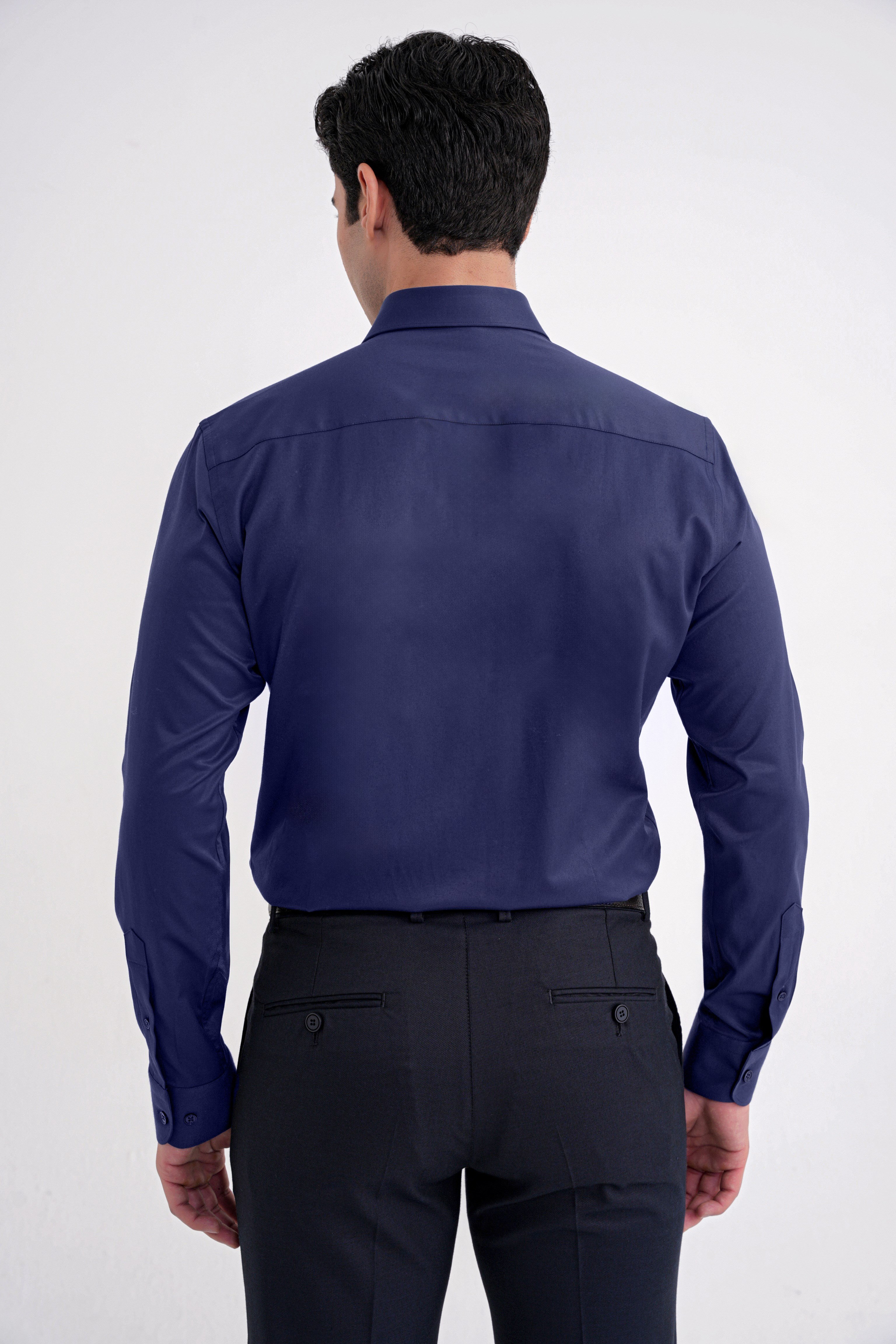 Slim Fit Kravat Yaka Esnek Pamuklu Lacivert Gömlek GK 752