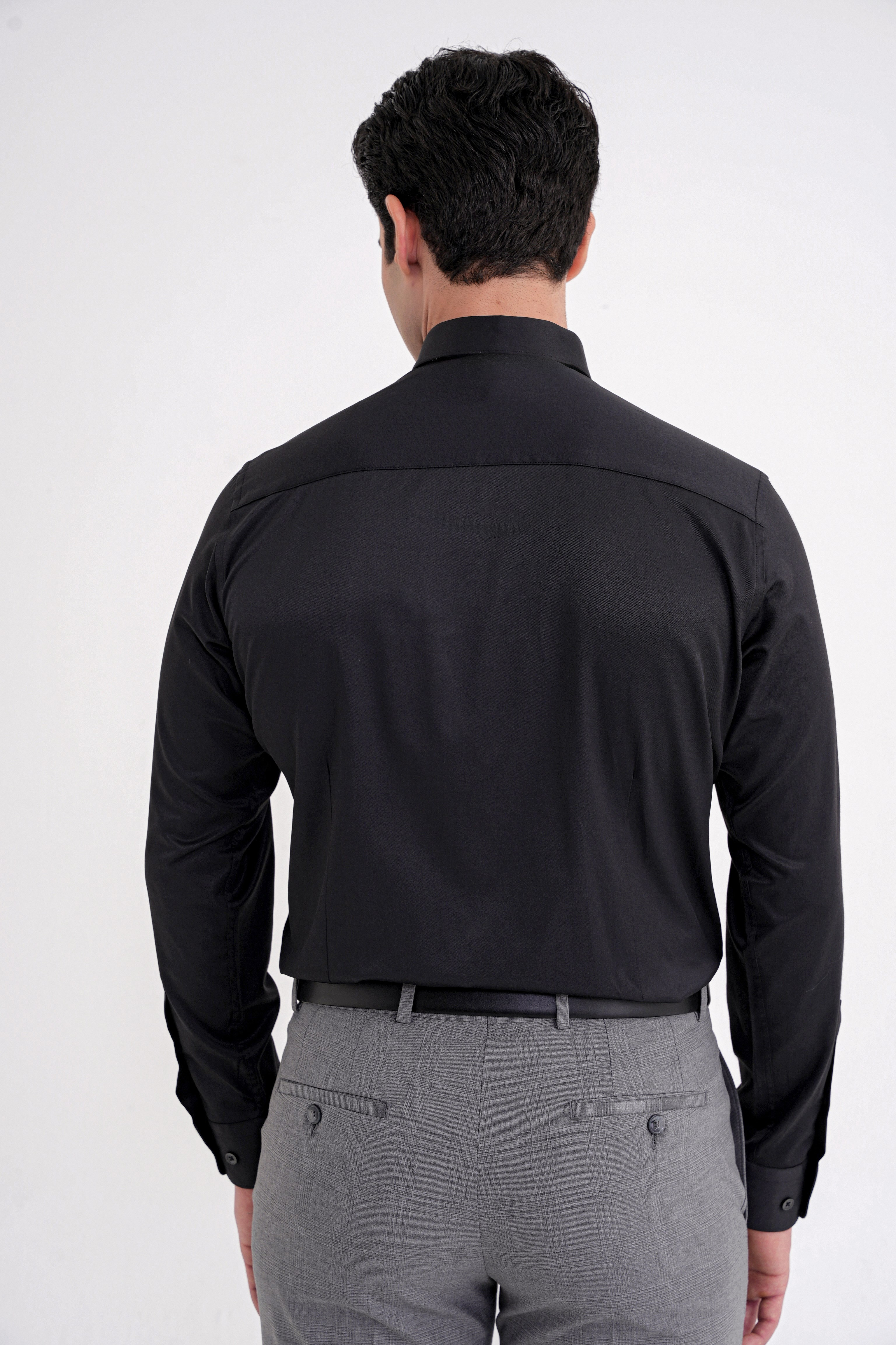 Slim Fit Kravat Yaka Esnek Pamuklu Siyah Gömlek GK 752
