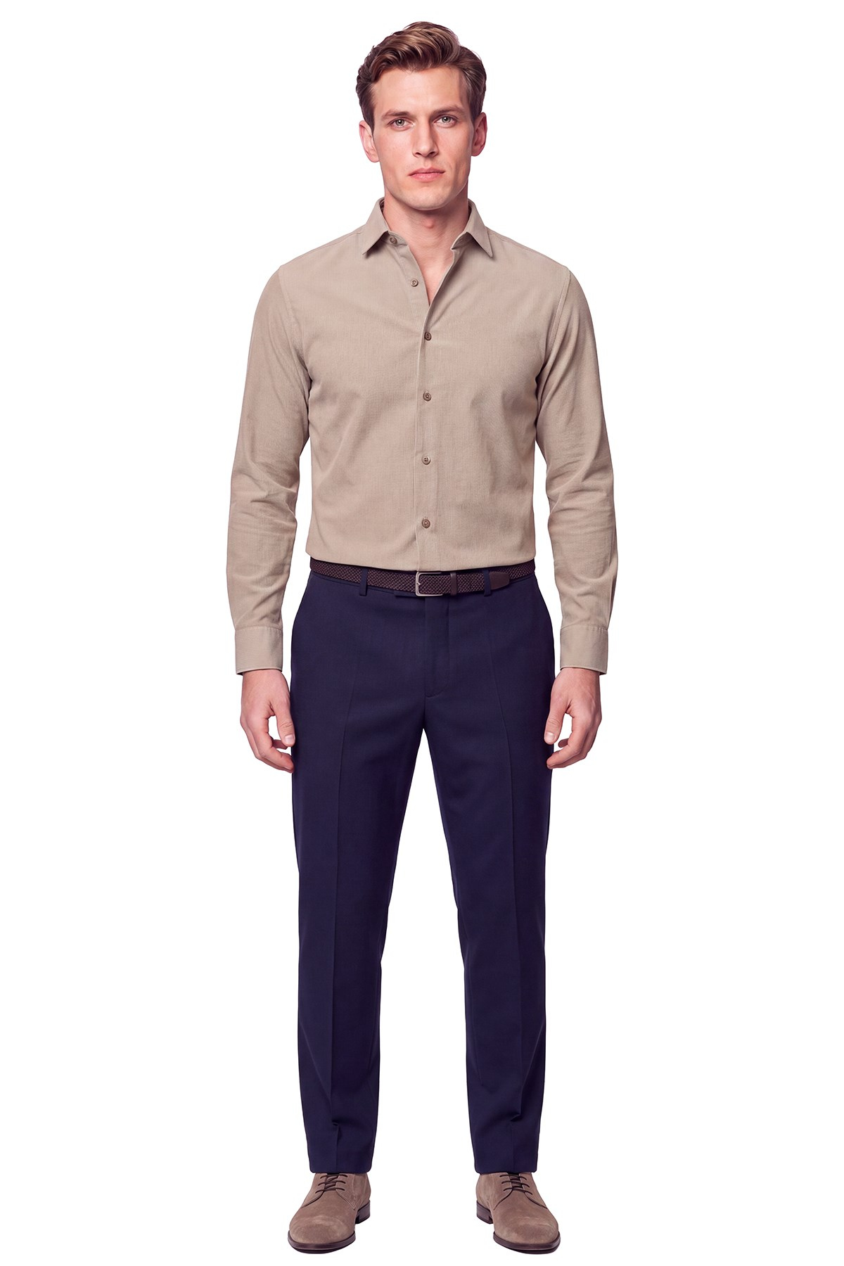 Slim Fit Modal Kumaş Bej Gömlek G 1609 