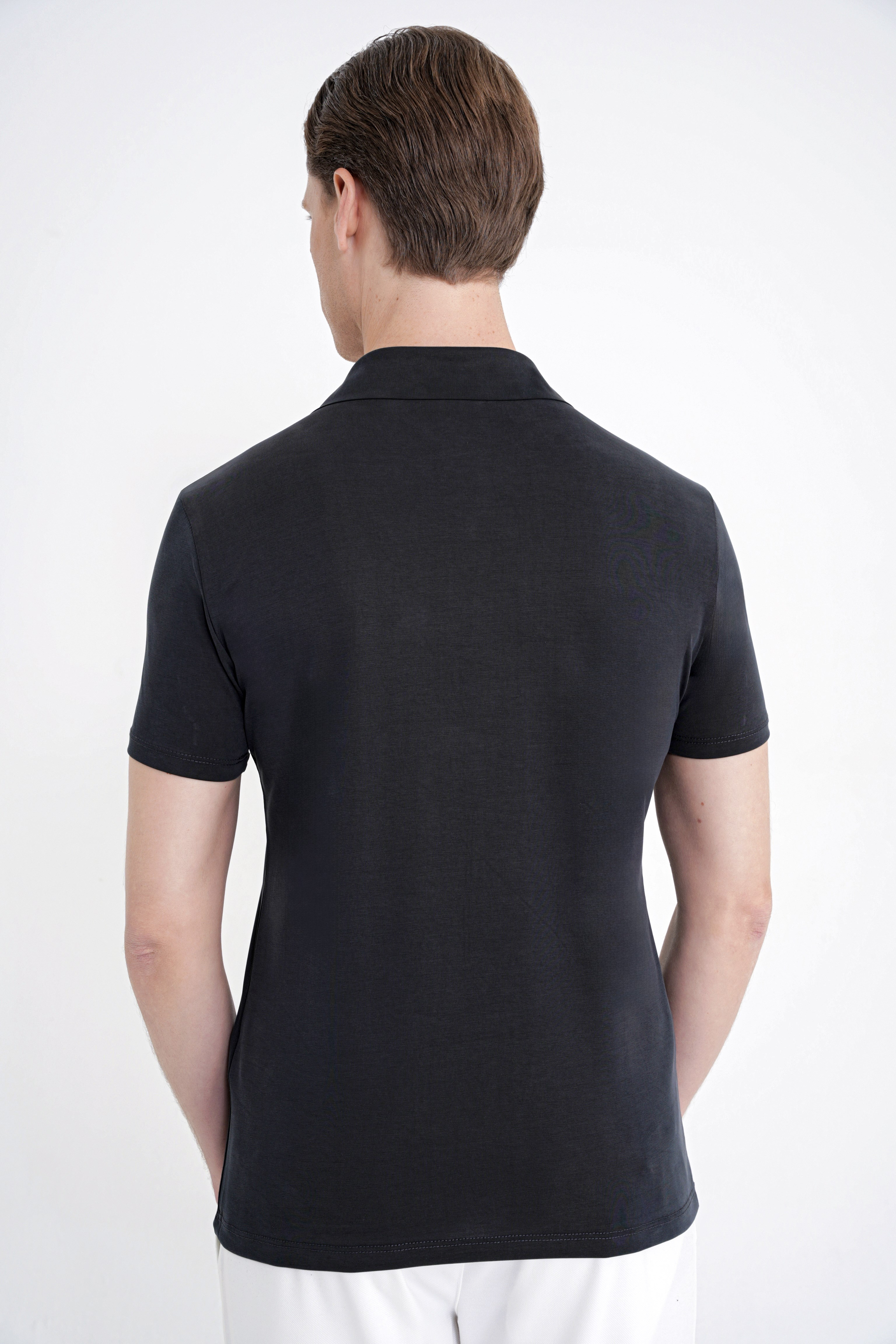 Slim Fit Modal Kumaş Siyah Çıtçıtlı Polo Yaka Tişört TS 923