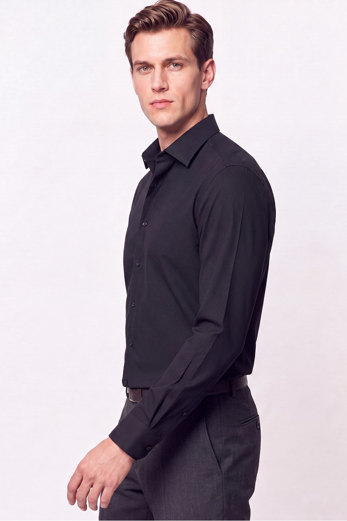 Slim Fit Modal Kumaş Siyah Gömlek G 1609 