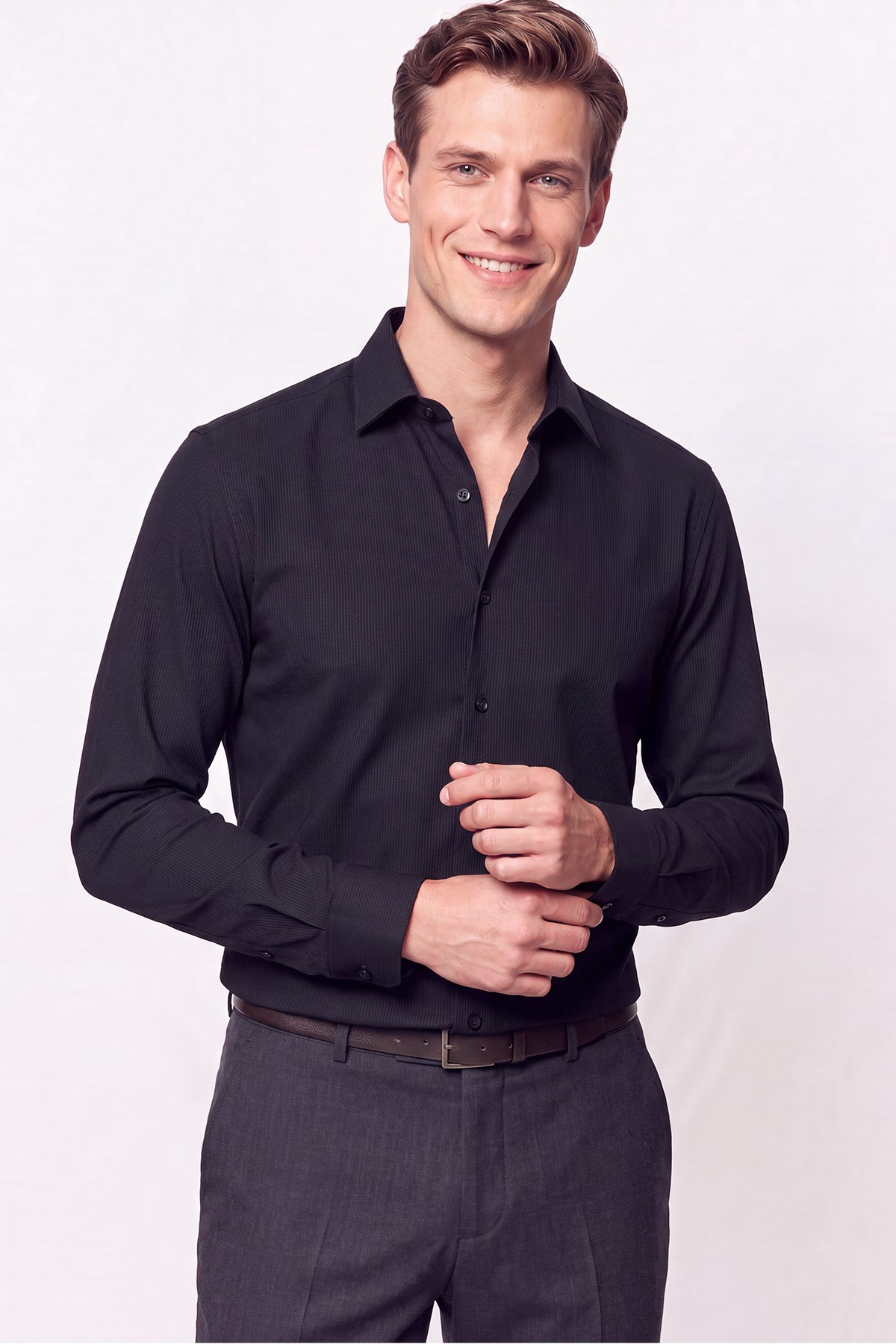 Slim Fit Modal Kumaş Siyah Gömlek G 1609 