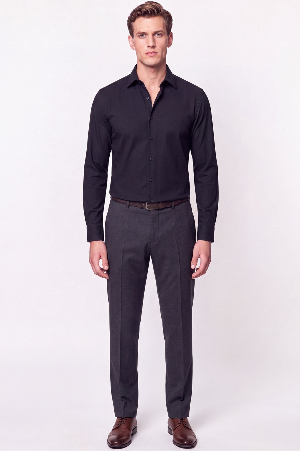 Slim Fit Modal Kumaş Siyah Gömlek G 1609 
