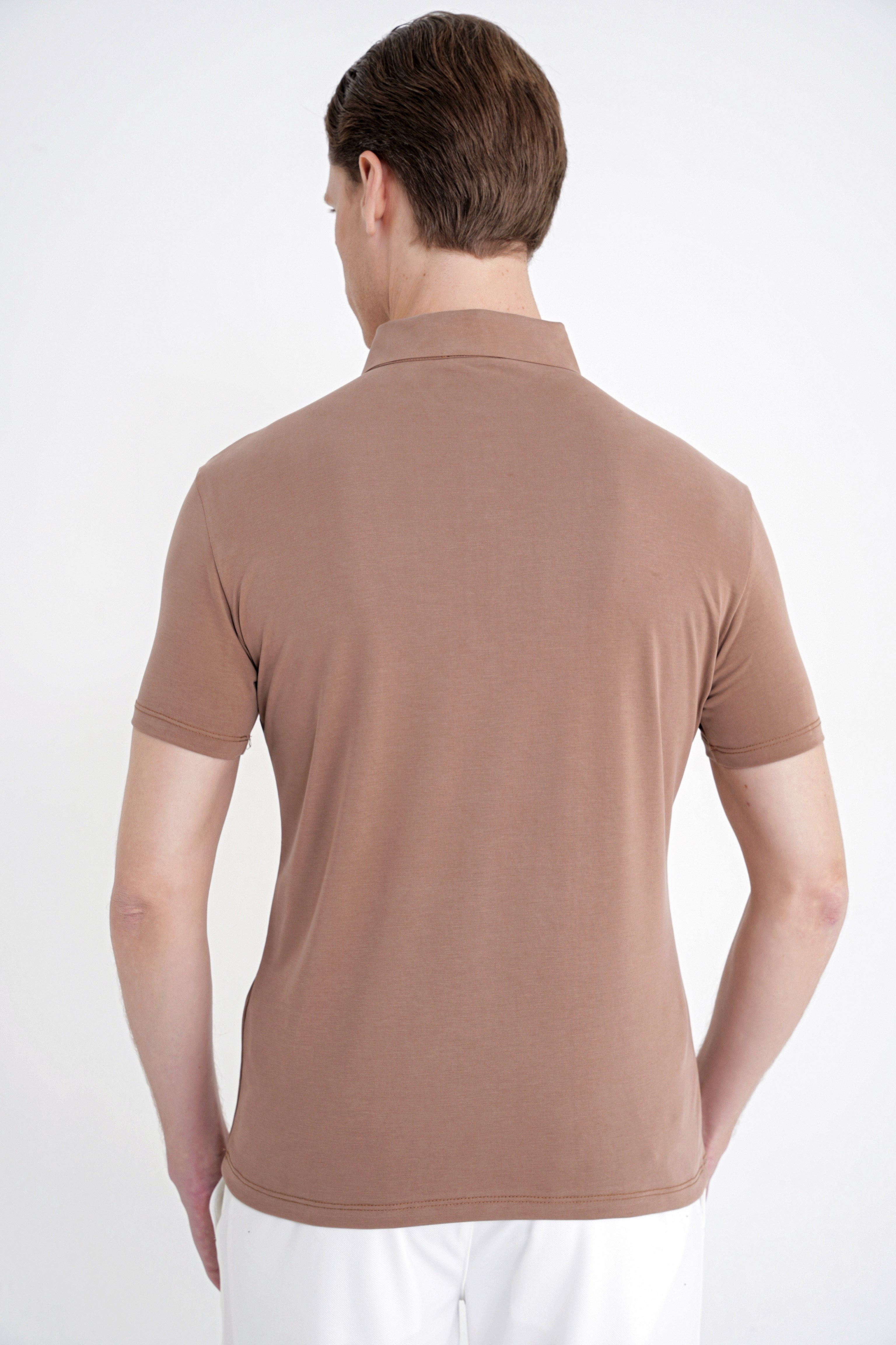 Slim Fit Modal Kumaş Vizon Çıtçıtlı Polo Yaka Tişört TS 923
