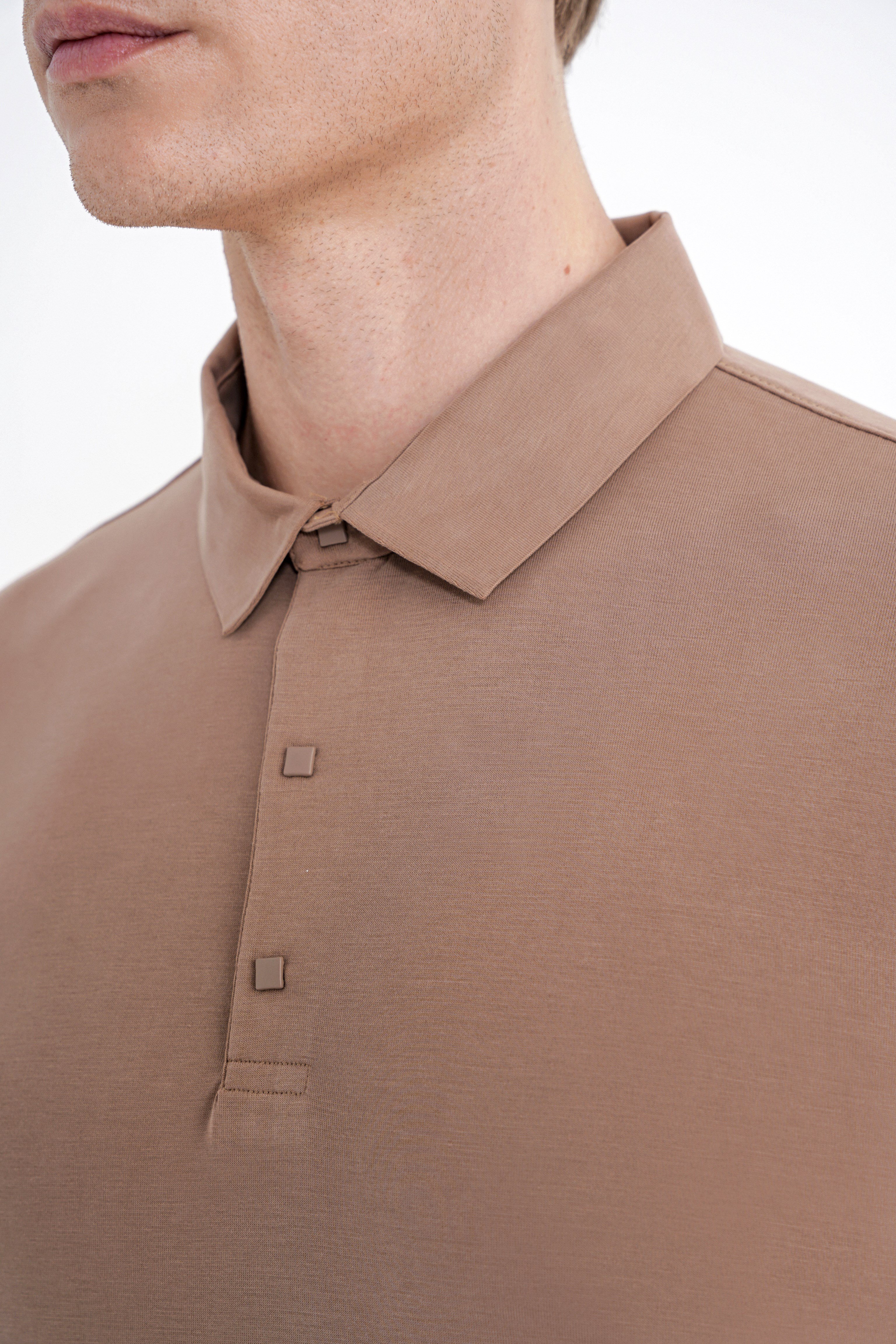 Slim Fit Modal Kumaş Vizon Çıtçıtlı Polo Yaka Tişört TS 923