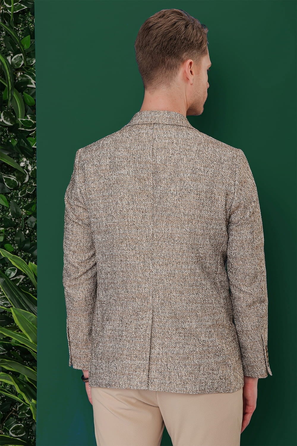 Slim Fit Mono Yaka Buklet Dokuma %100 Pamuk Kahverengi Ceket C 637