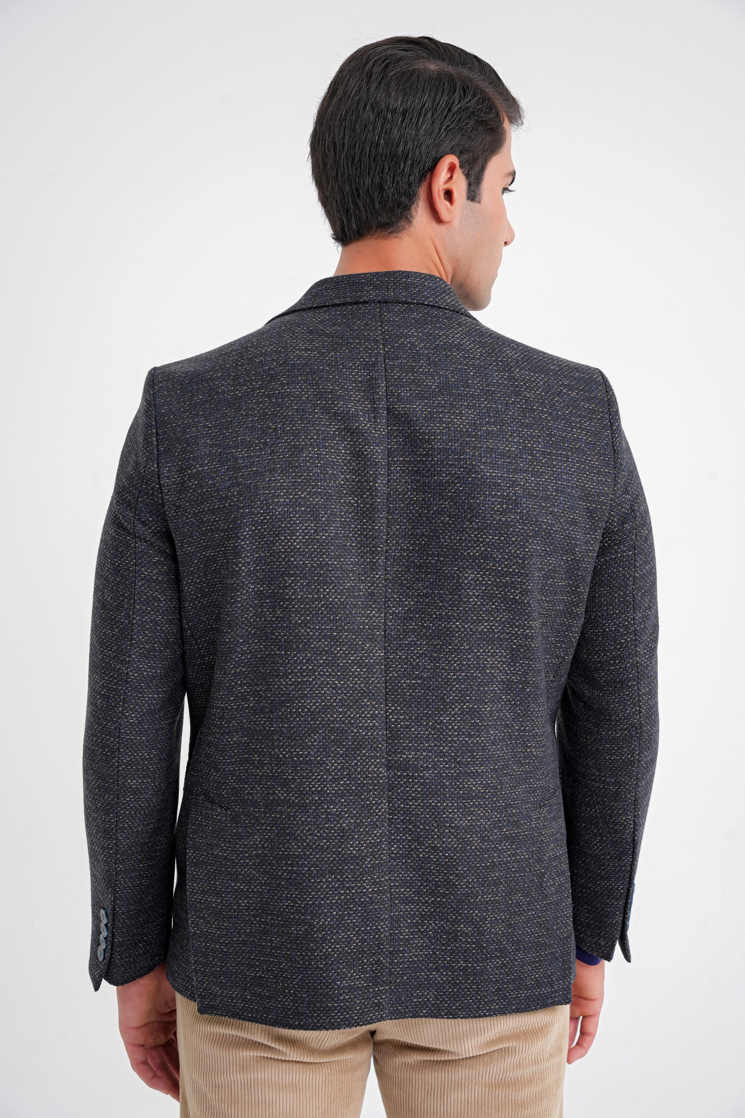 Slim Fit Mono Yaka Buklet Dokuma Pamuklu Lacivert Blazer Ceket C 718