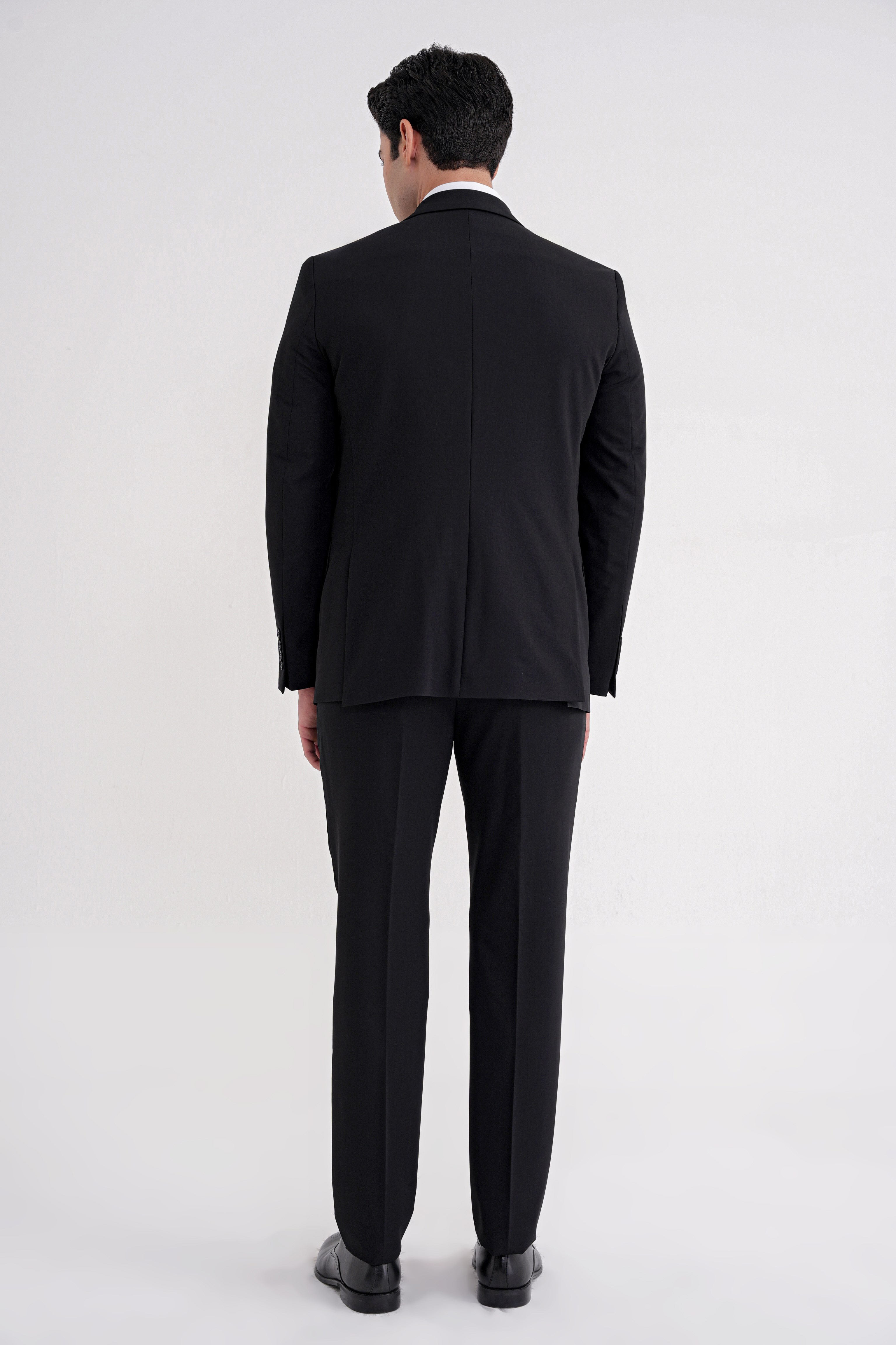Slim Fit Mono Yaka Çift Yırtmaç Düz Siyah Klasik Takım Elbise TK 938