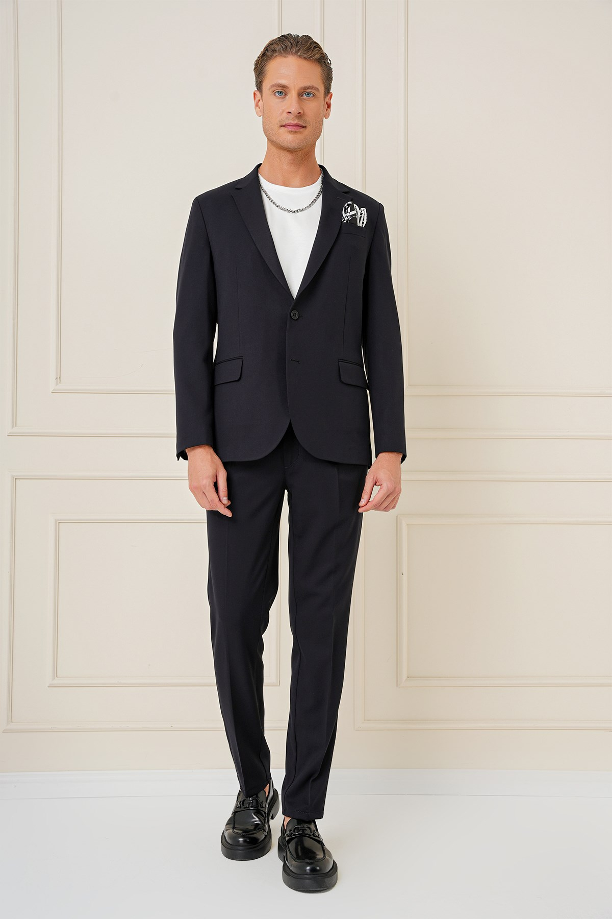 Slim Fit Mono Yaka Çift Yırtmaç Pamuklu Siyah Blazer Ceket C 691
