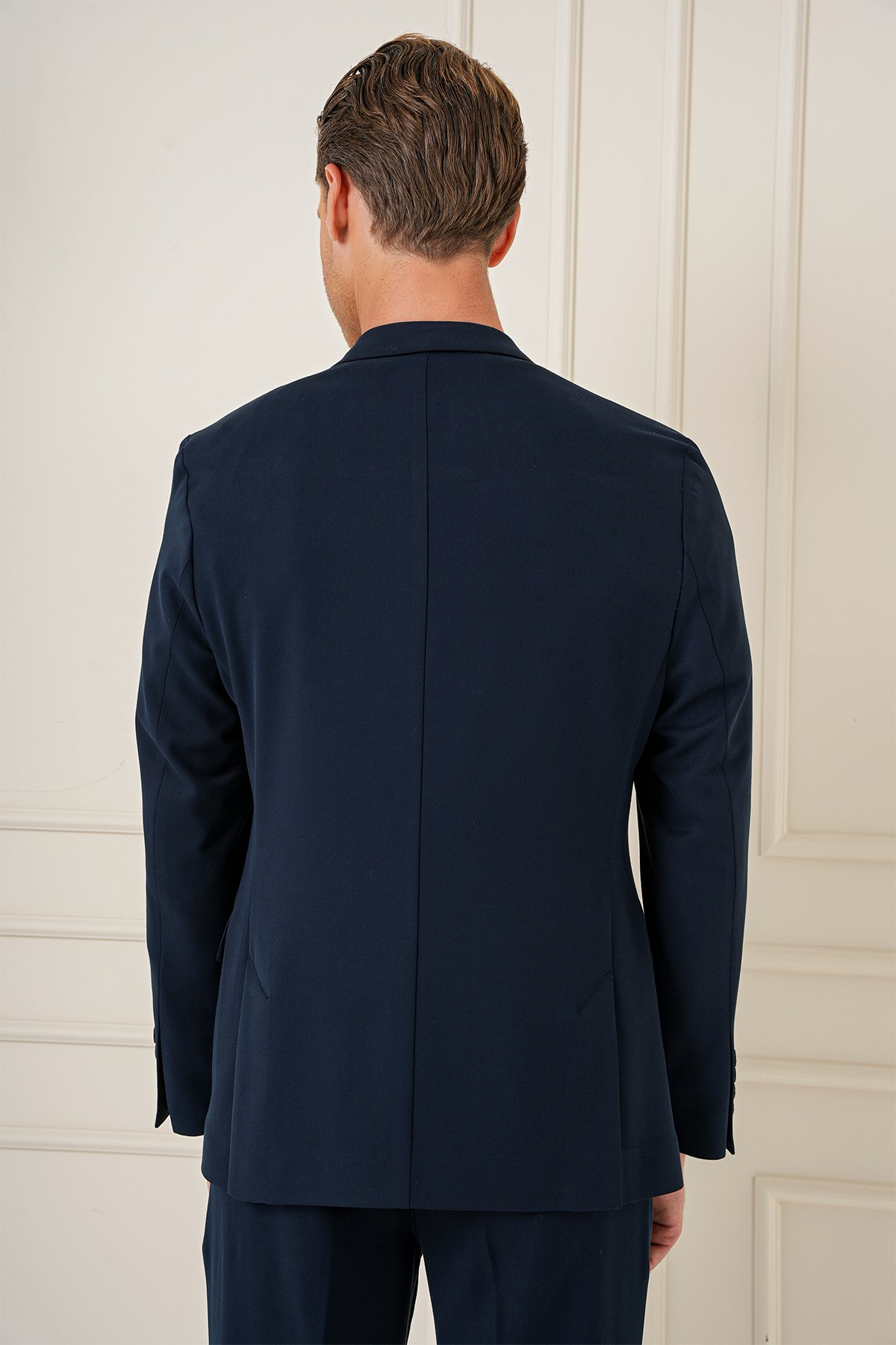Slim Fit Mono Yaka Çift Yırtmaç Pamuklu Lacivert Blazer Ceket C 691