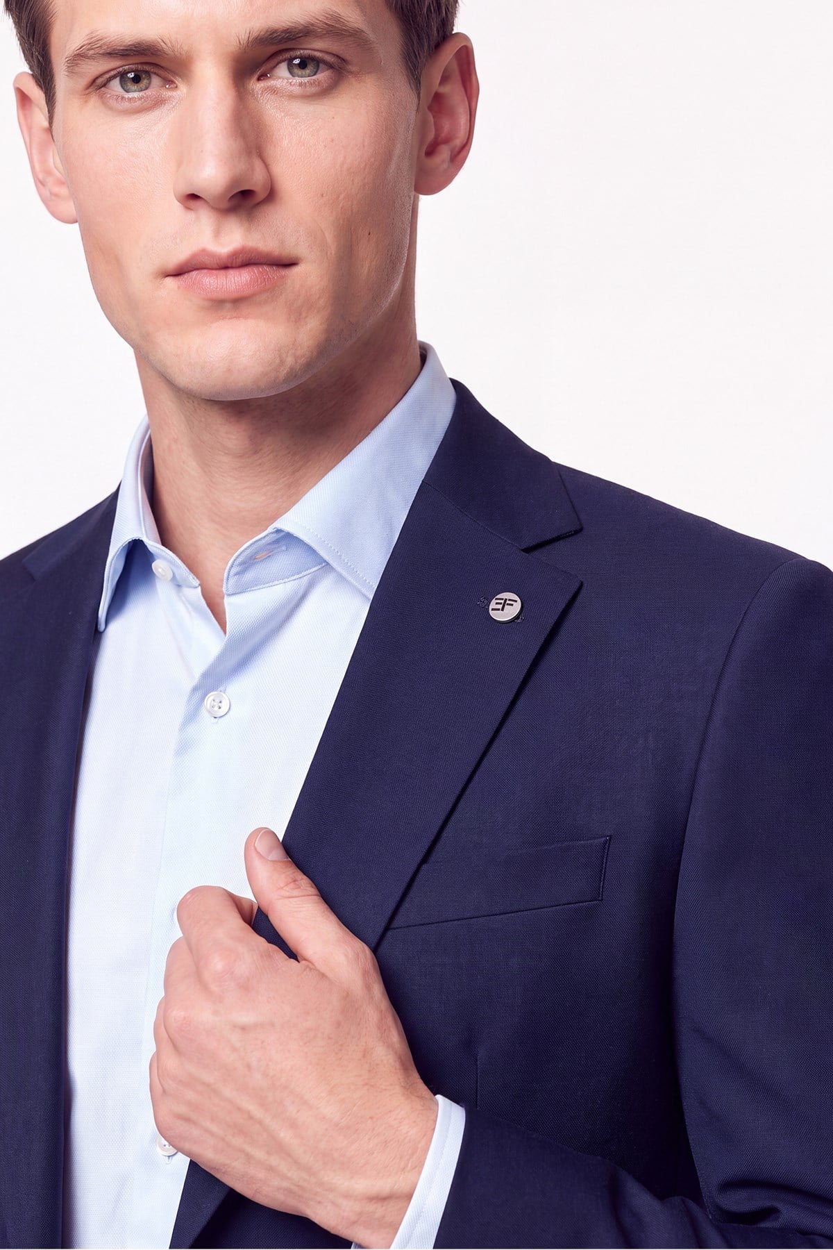Slim Fit Mono Yaka Çift Yırtmaç Yünlü Lacivert Takım Elbise TK 949