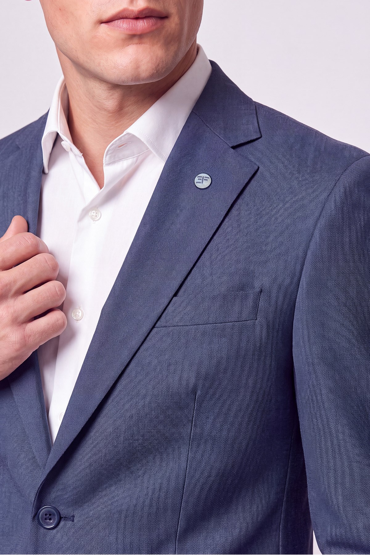 Slim Fit Mono Yaka Çift Yırtmaç Yünlü İndigo Takım Elbise TK 949
