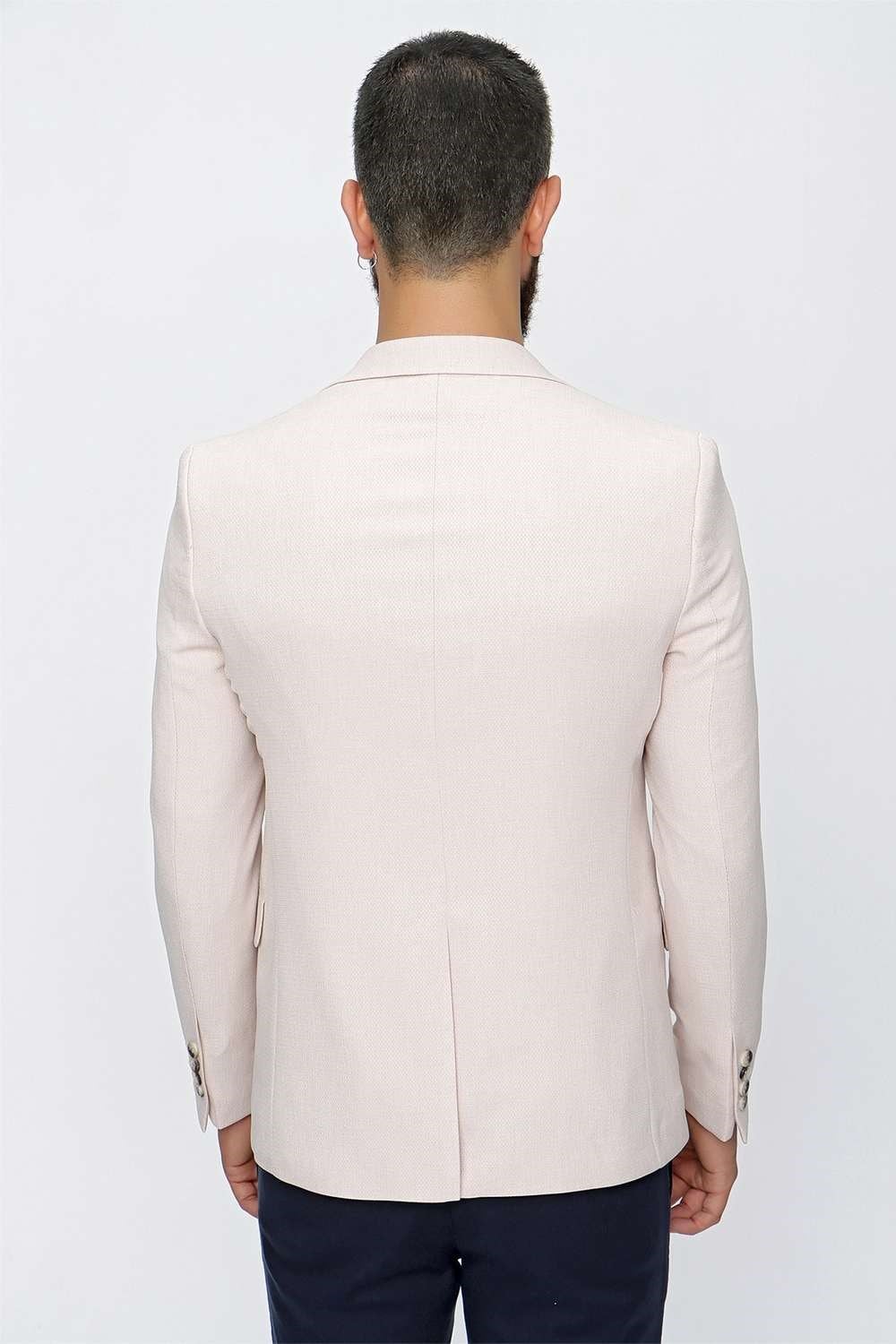 Slim Fit Mono Yaka Doku Desenli Bej Spor Ceket C 620
