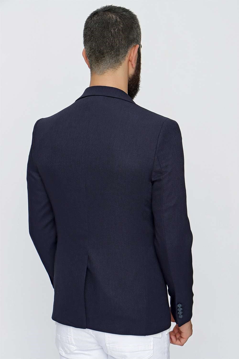Slim Fit Mono Yaka Doku Desenli Lacivert Spor Ceket C 620