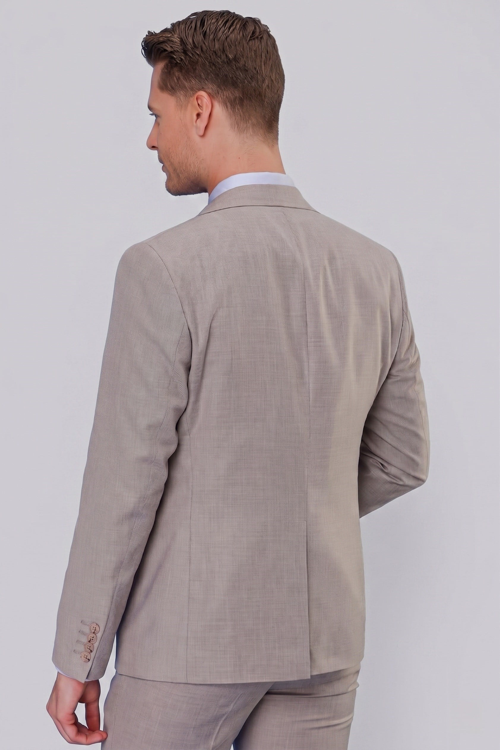 Slim Fit Mono Yaka Düz Gri Yelekli Takım Elbise TK 871