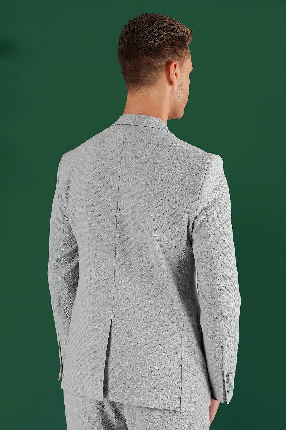 Slim Fit Mono Yaka Esnek Pamuklu Gofre Kumaş Gri Blazer Ceket C 640