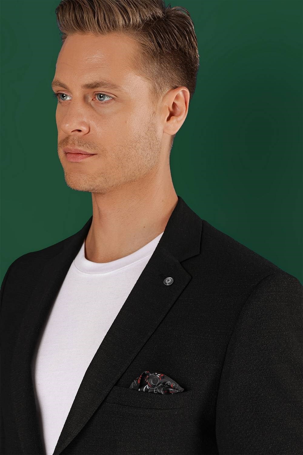 Slim Fit Mono Yaka Esnek Pamuklu Gofre Kumaş Siyah Blazer Ceket C 640