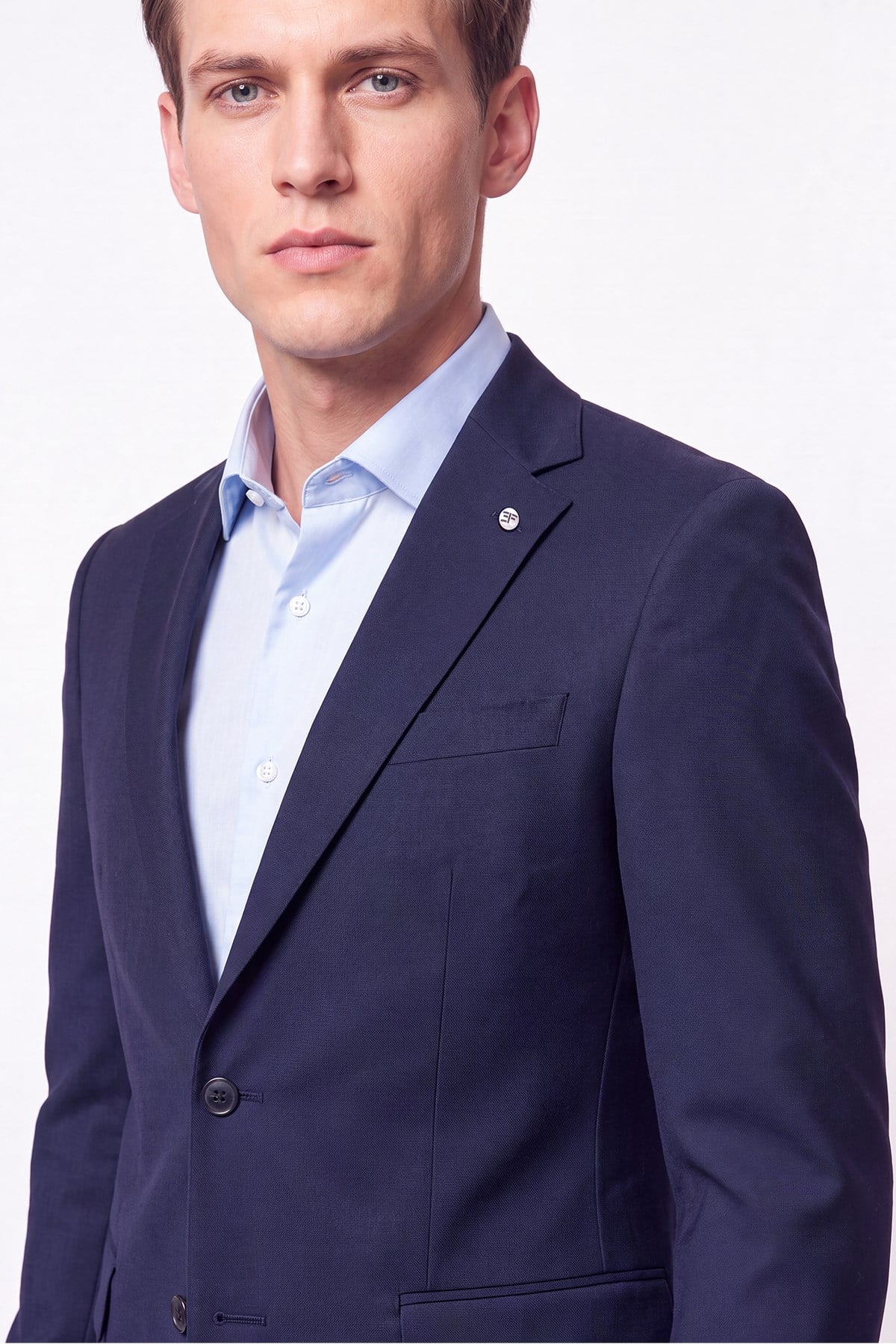Slim Fit Mono Yaka Esnek Yünlü Lacivert Takım Elbise TK 2026