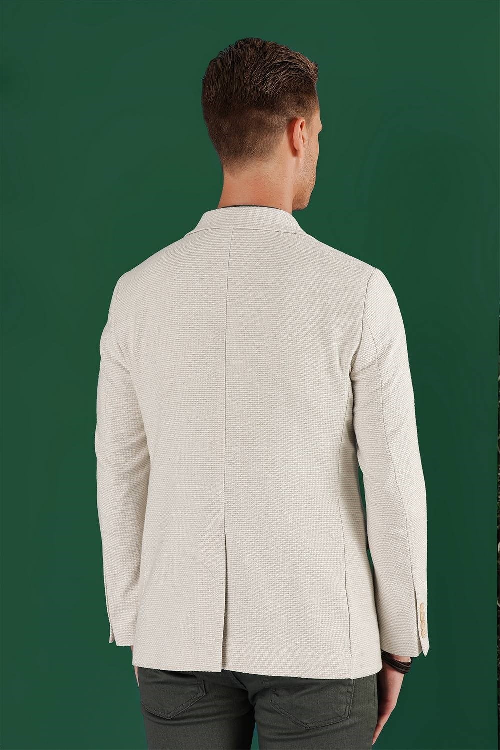 Slim Fit Mono Yaka Keten Pamuk Karışımlı Taş Ceket C 636