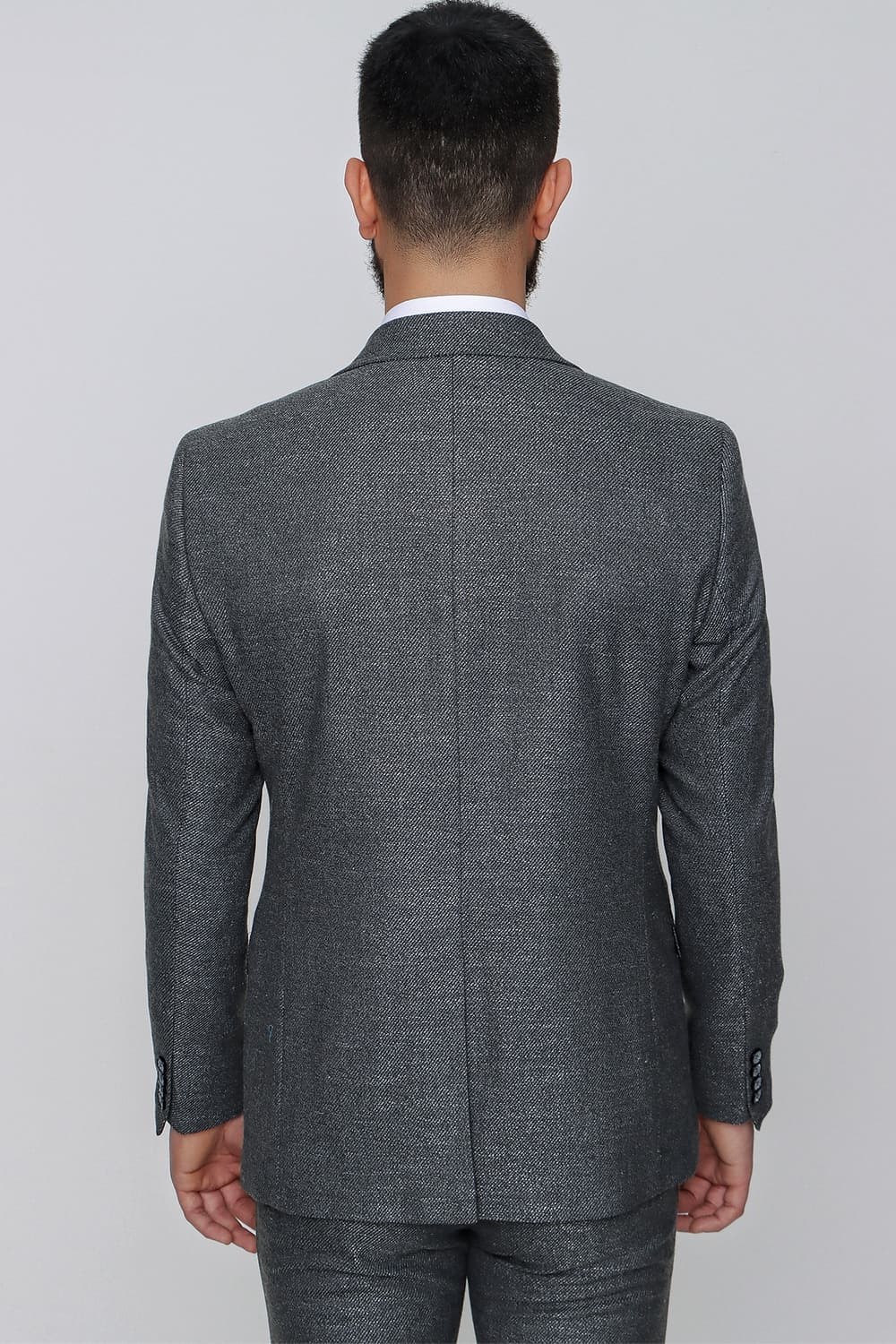 Slim Fit Mono Yaka Kırçıllı Dokuma Esnek Siyah Spor Ceket C 614
