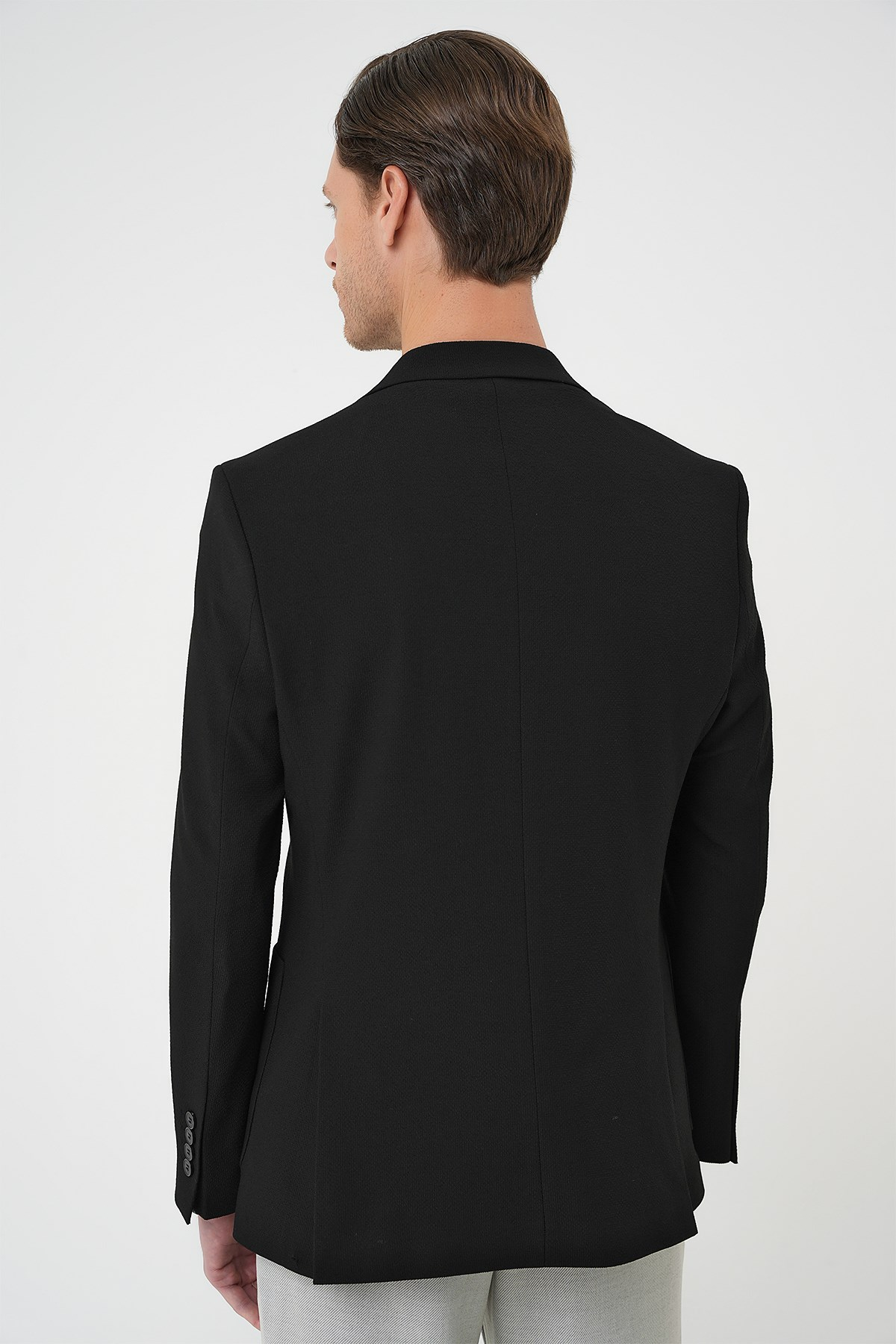 Slim Fit Mono Yaka Torba Cep Çift Yırtmaçlı Siyah Ceket C 711