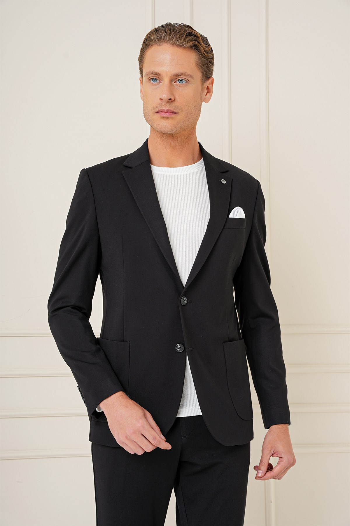 Slim Fit Mono Yaka Torba Cep Pamuklu Siyah Blazer Ceket C 690