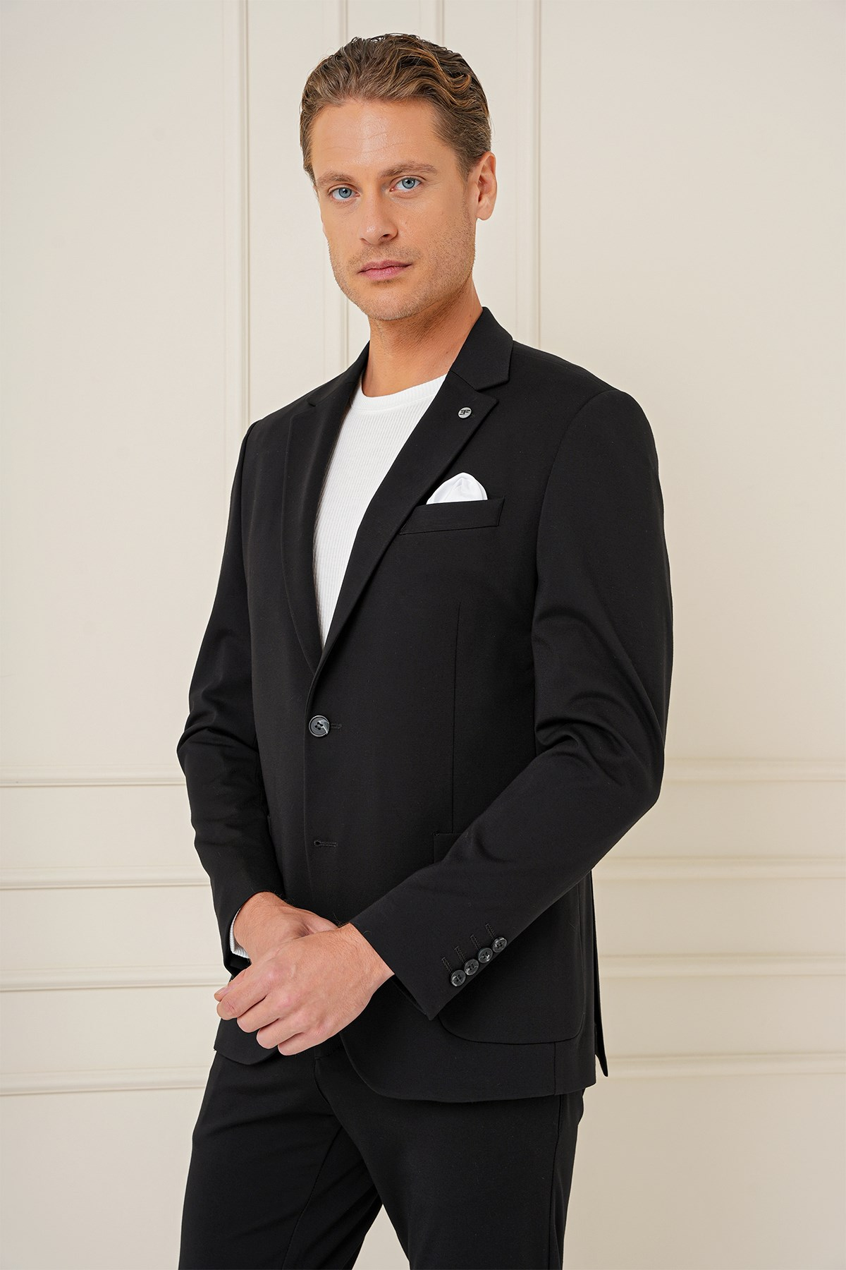 Slim Fit Mono Yaka Torba Cep Pamuklu Siyah Blazer Ceket C 690