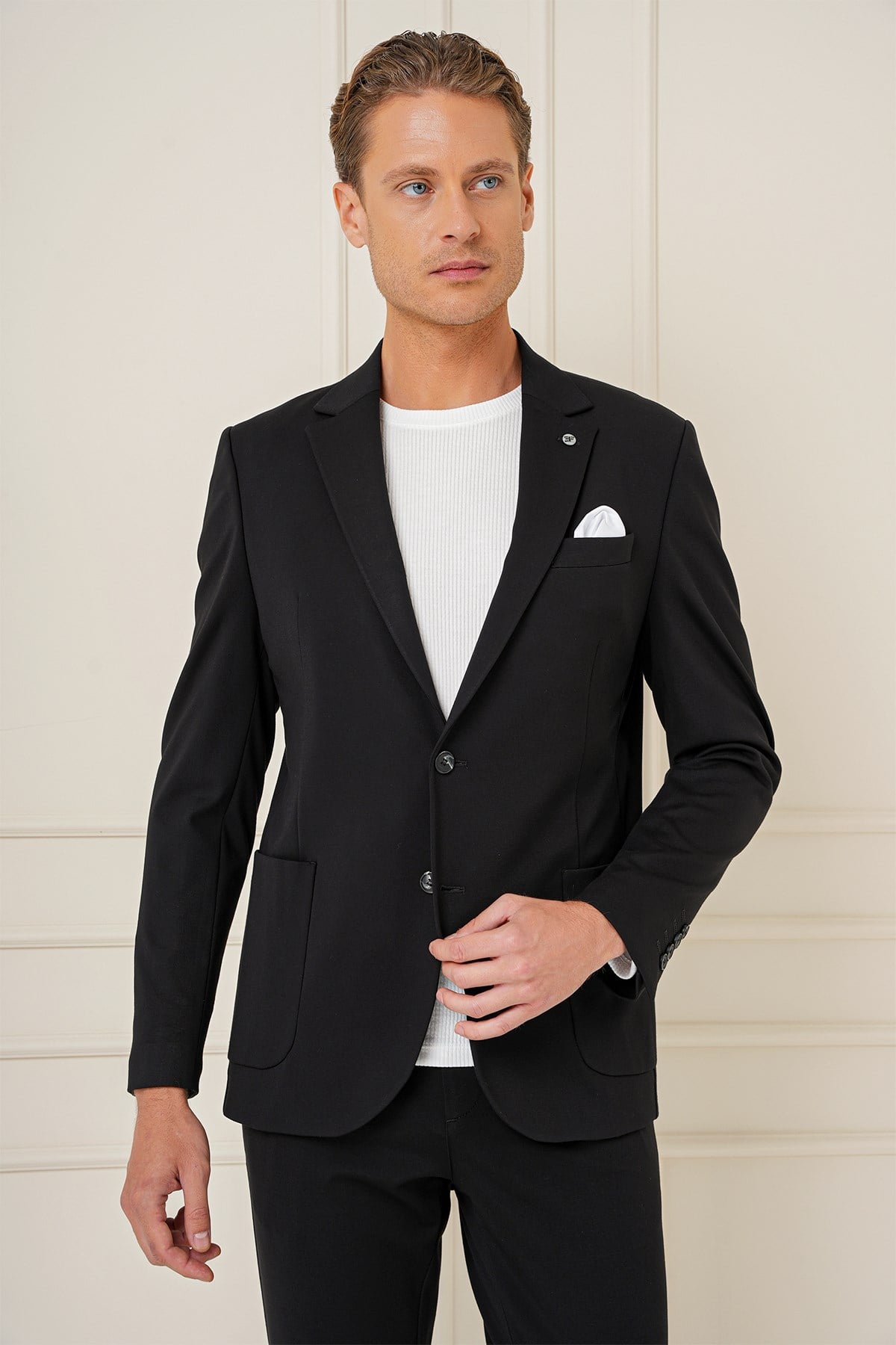 Slim Fit Mono Yaka Torba Cep Pamuklu Siyah Blazer Ceket C 690