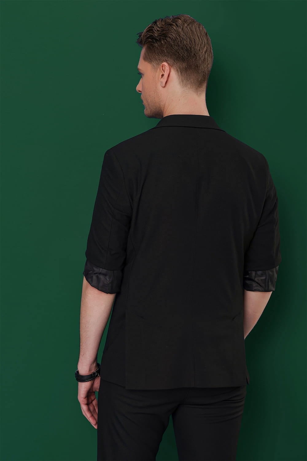 Slim Fit Mono Yaka Torba Cepli Esnek Pamuklu Siyah Blazer Ceket C 639
