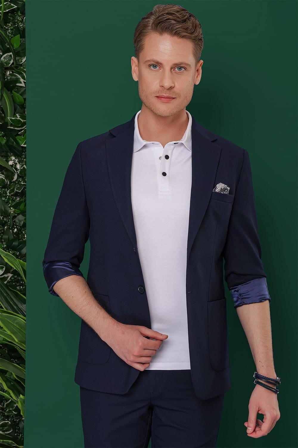 Slim Fit Mono Yaka Torba Cepli Esnek Pamuklu Lacivert Blazer Ceket C 639