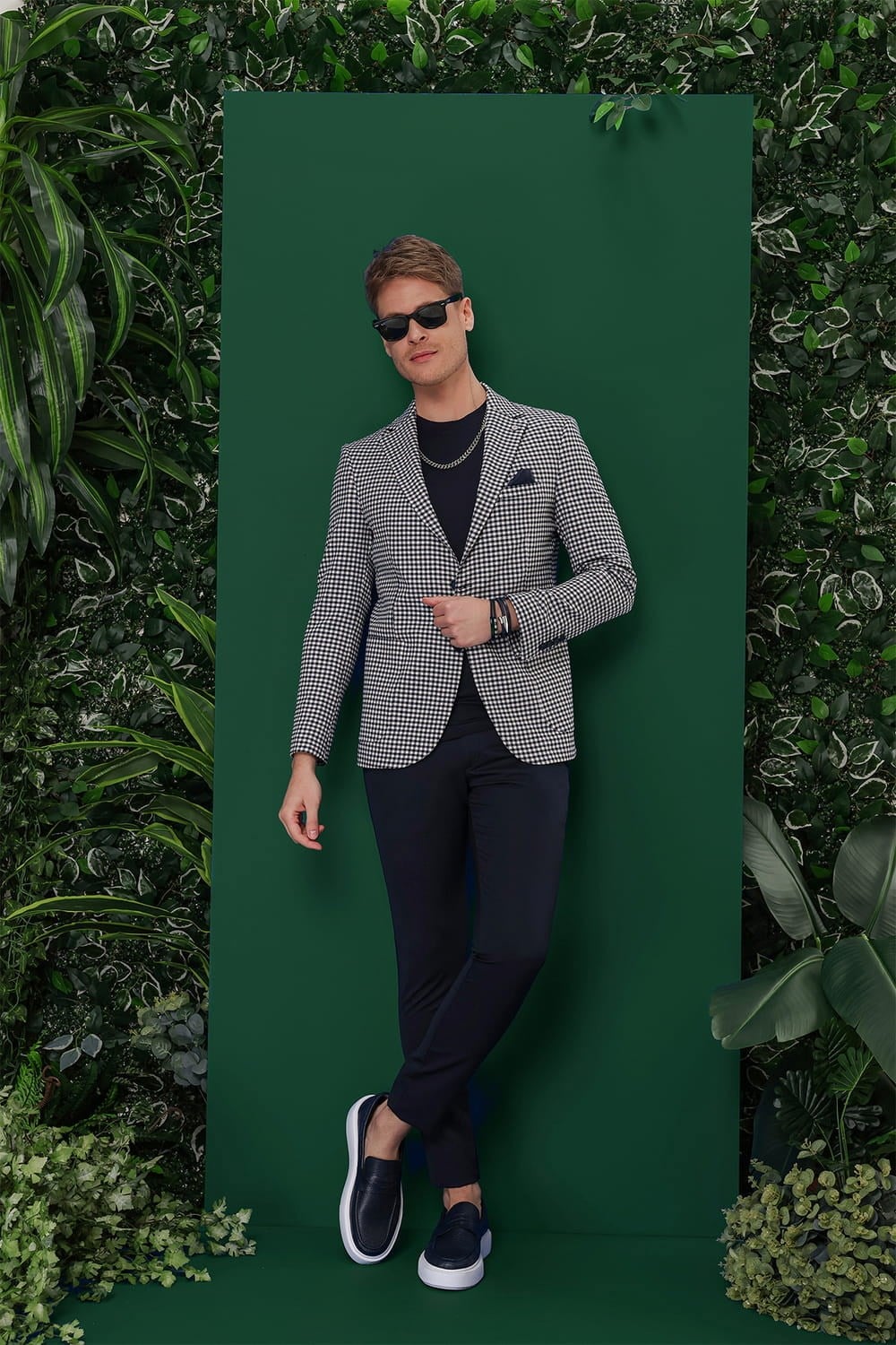 Slim Fit Mono Yaka Torba Cepli Esnek Pamuklu Pötikareli Lacivert Ceket C 638