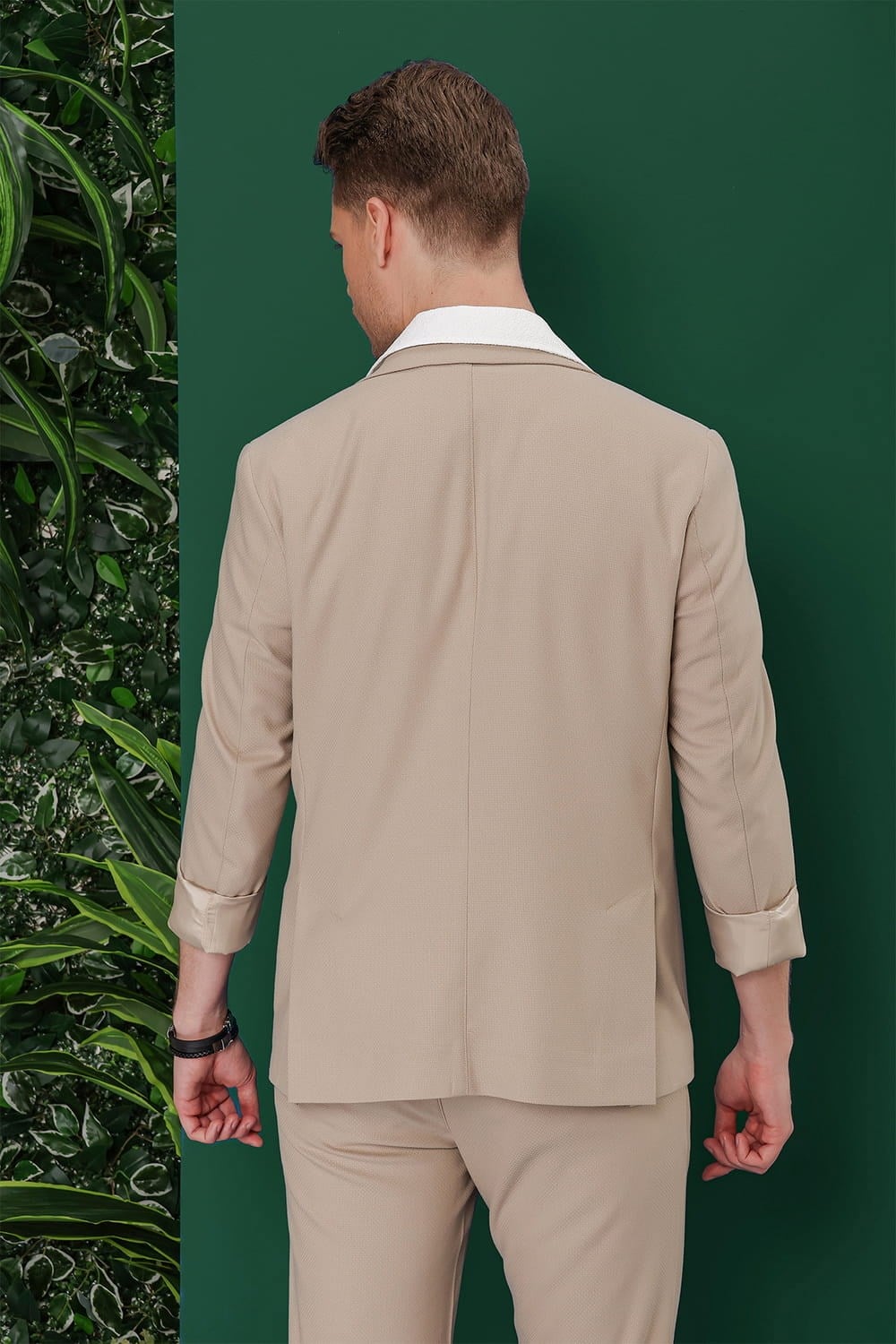 Slim Fit Mono Yaka Torba Cepli Esnek Pamuklu Bej Blazer Ceket C 639
