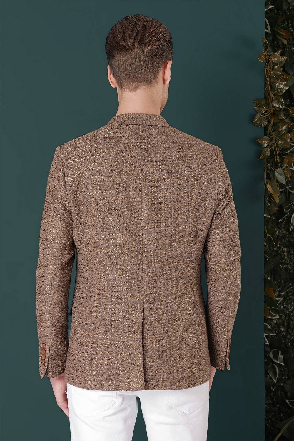 Slim Fit Mono Yaka Yünlü Buklet Dokuma Bej Ceket C 660