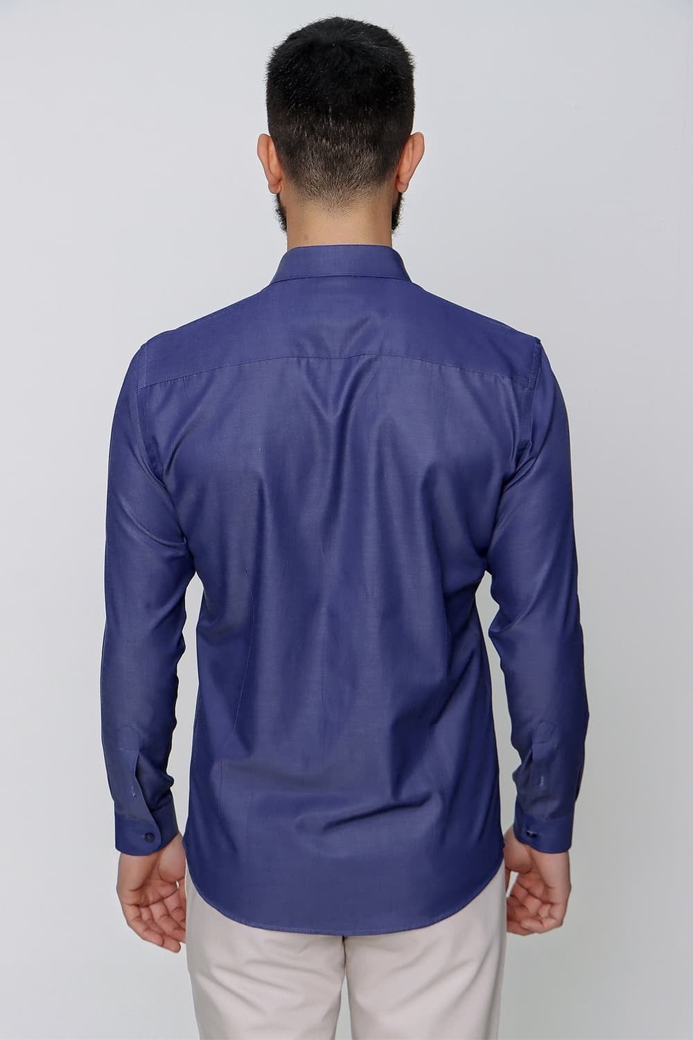 Slim Fit Önden Pensli Pamuklu Pamuklu İndigo Gömlek GK 635