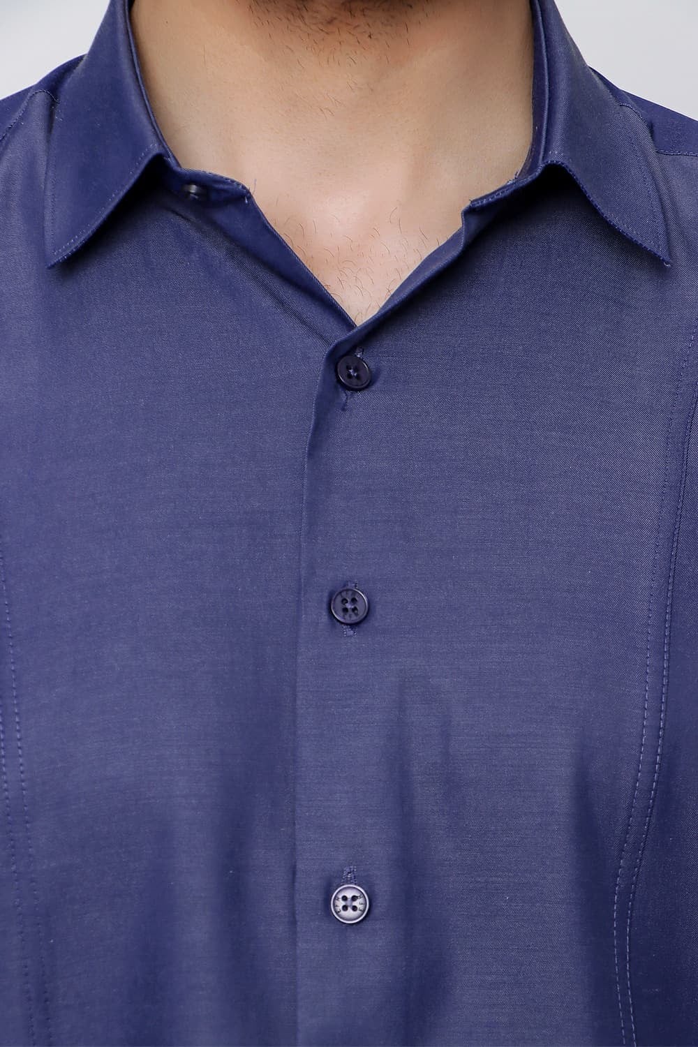 Slim Fit Önden Pensli Pamuklu Pamuklu İndigo Gömlek GK 635
