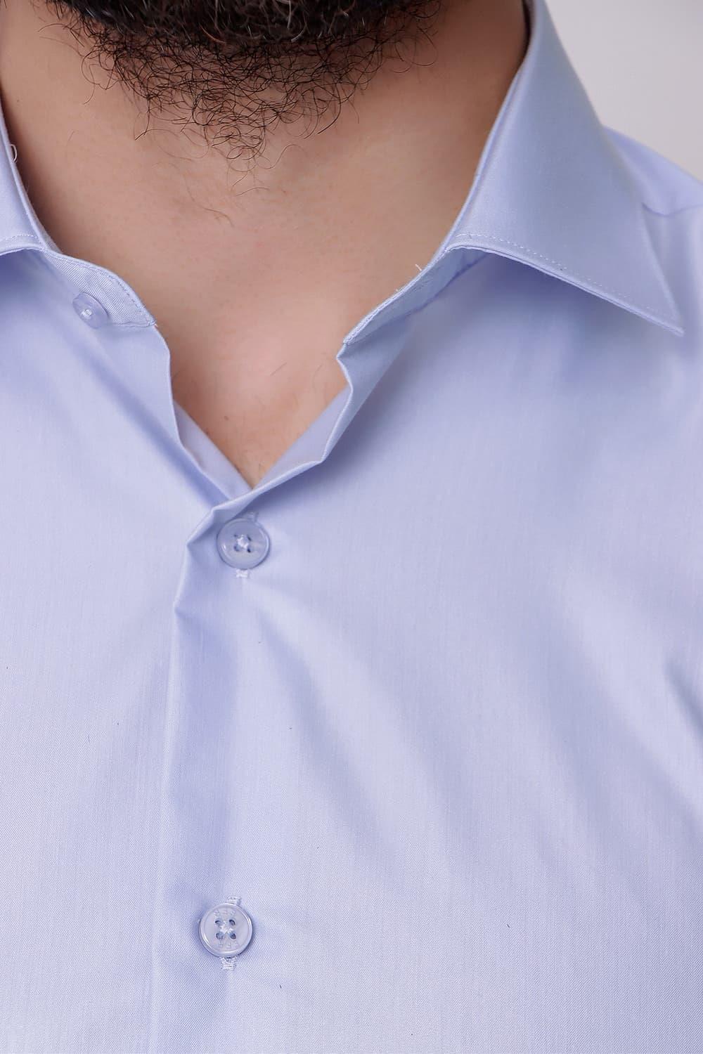 Slim Fit Pamuk Saten Duble Manşetli Klasik Açık Mavi Gömlek  Gk 235