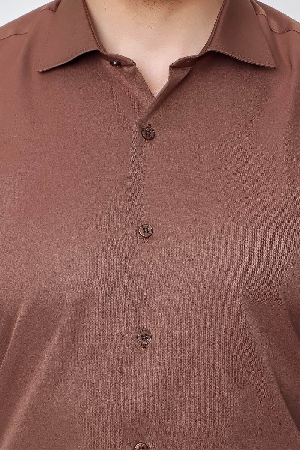 Slim Fit Pamuk Saten Klasik Açık Kahve Gömlek  Gk 604