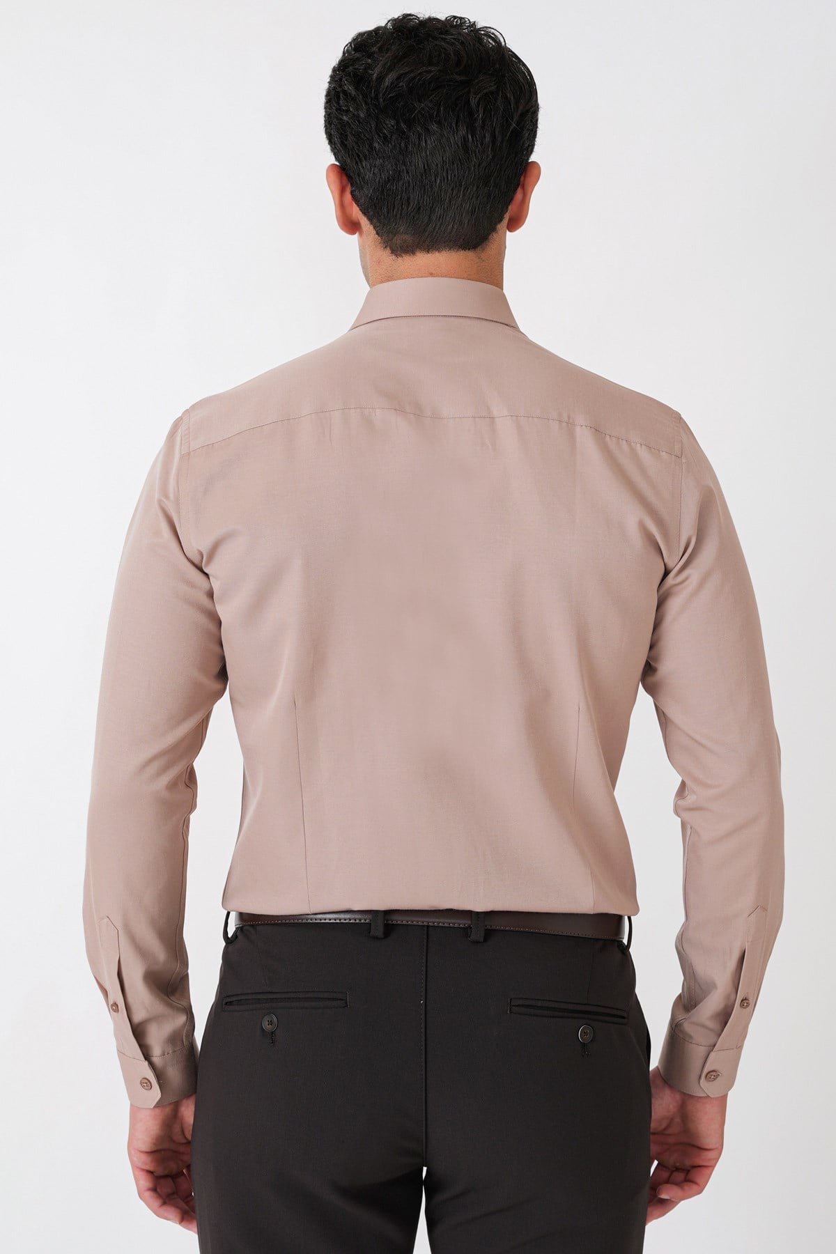 Slim Fit Pamuk Saten Klasik Bej Gömlek Gk 604